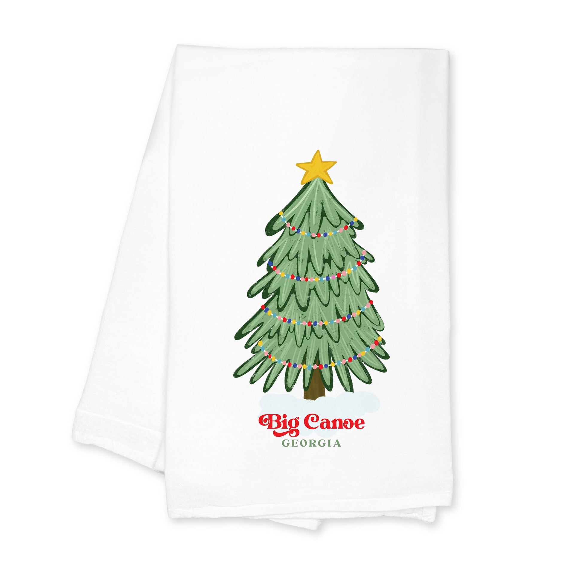 Cotton Tea Towel White-Christmas Gumdrop Tree Big Canoe Georgia -2