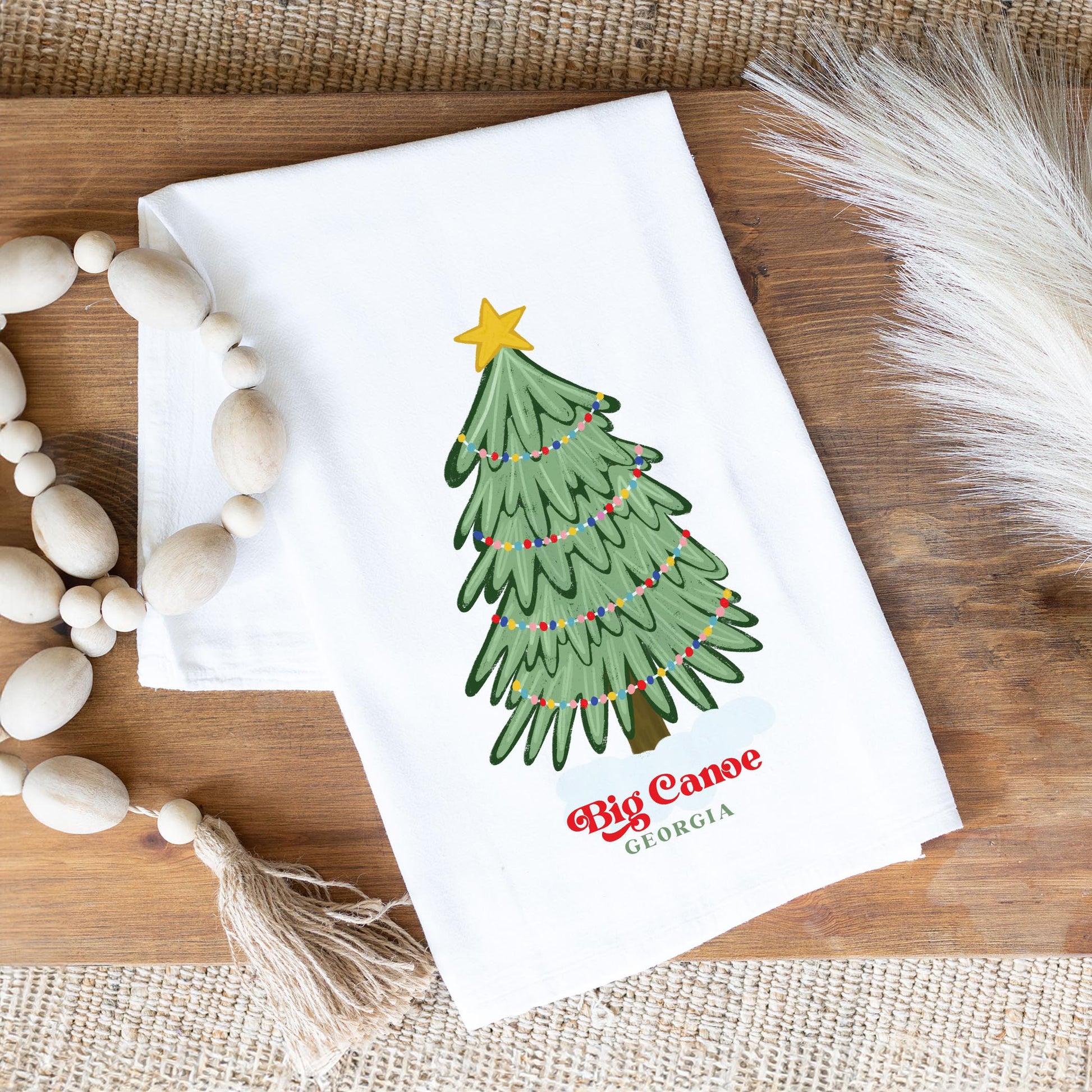 Cotton Tea Towel White-Christmas Gumdrop Tree Big Canoe Georgia -3