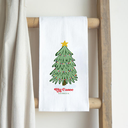 Cotton Tea Towel White-Christmas Gumdrop Tree Big Canoe Georgia -0
