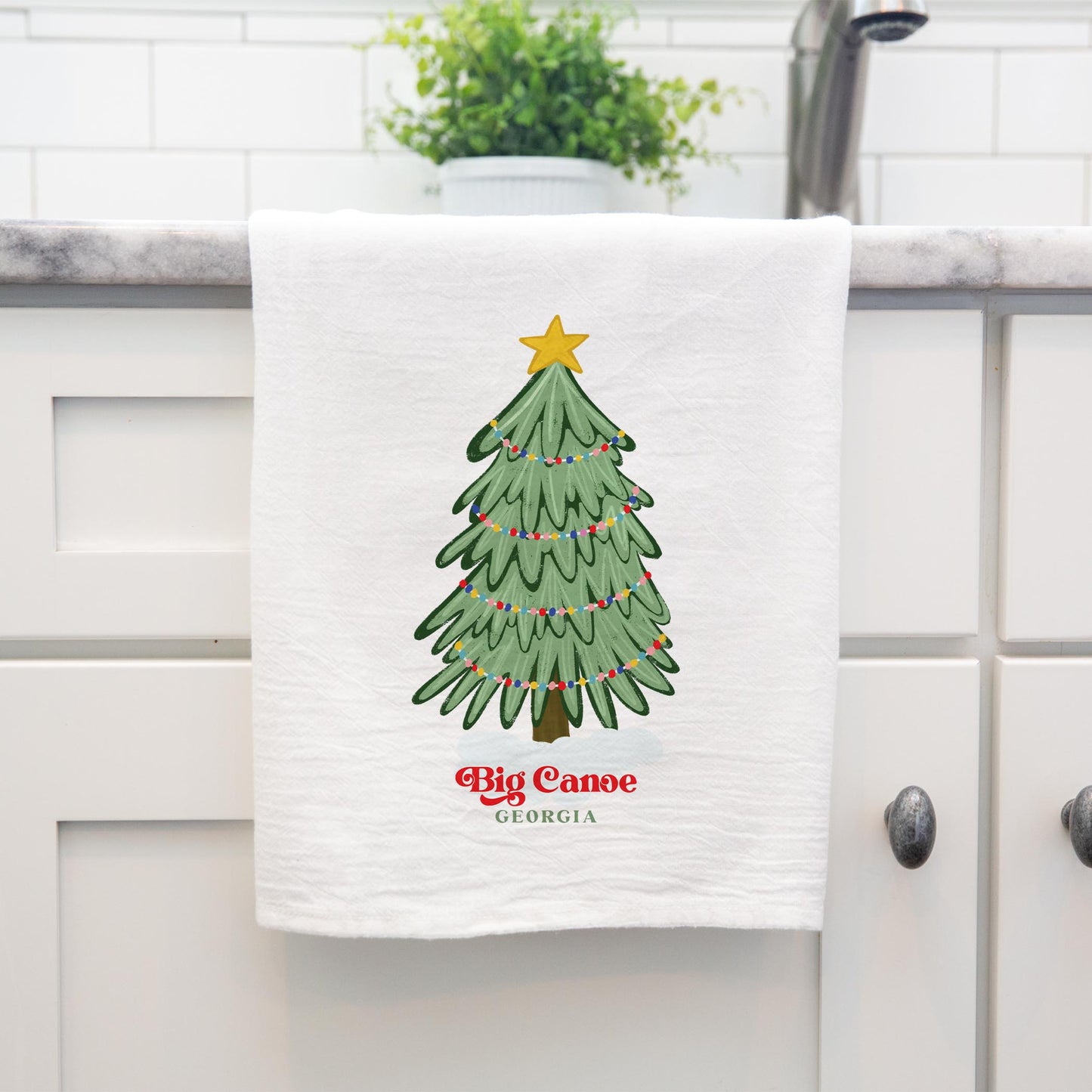 Cotton Tea Towel White-Christmas Gumdrop Tree Big Canoe Georgia -4