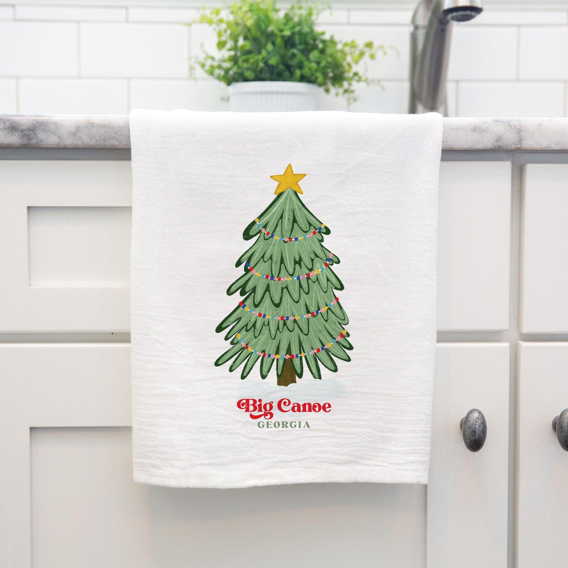 Cotton Tea Towel White-Christmas Gumdrop Tree Big Canoe Georgia -4