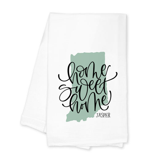 Cotton Tea Towel White-Home Sweet Home Jasper Indiana -0