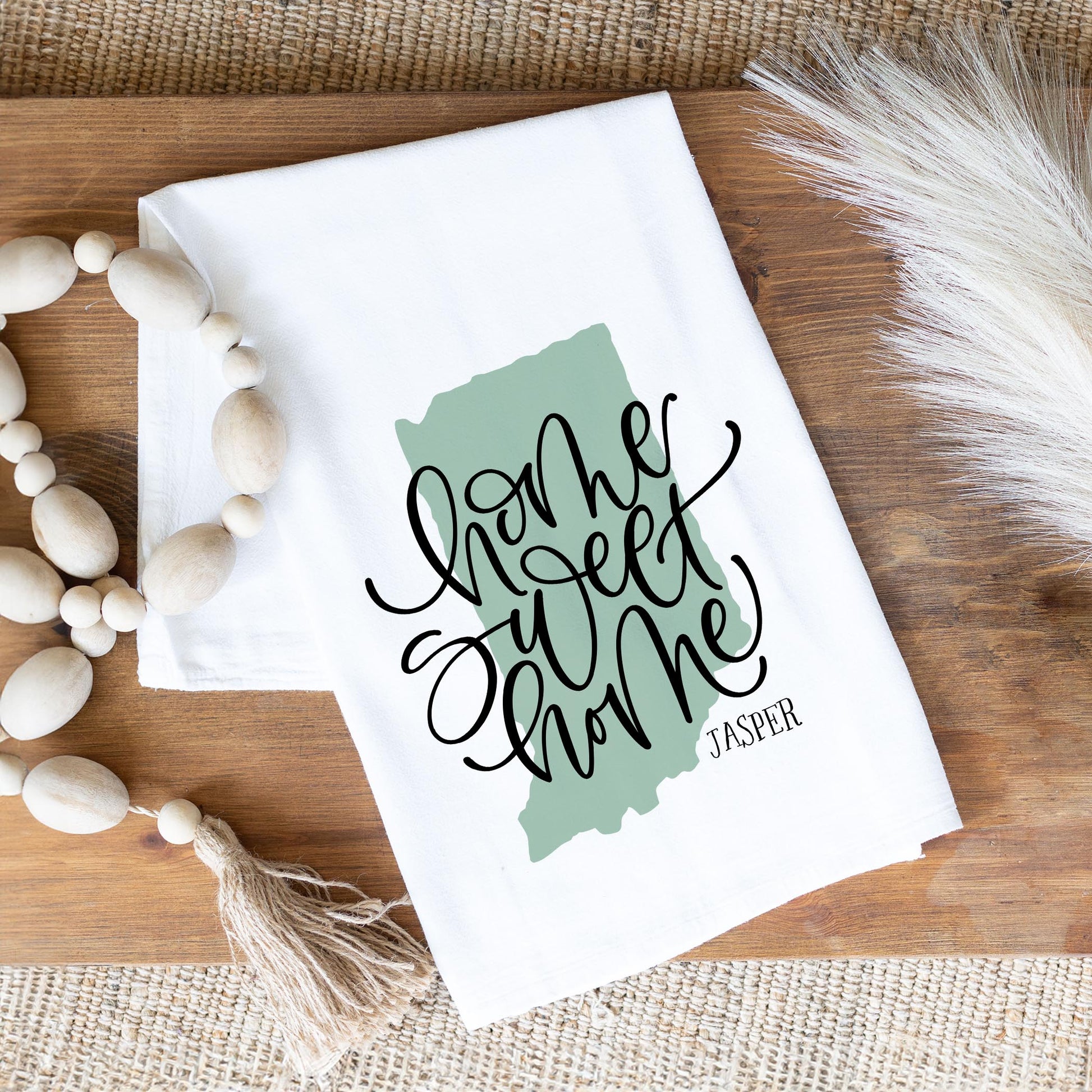 Cotton Tea Towel White-Home Sweet Home Jasper Indiana -1