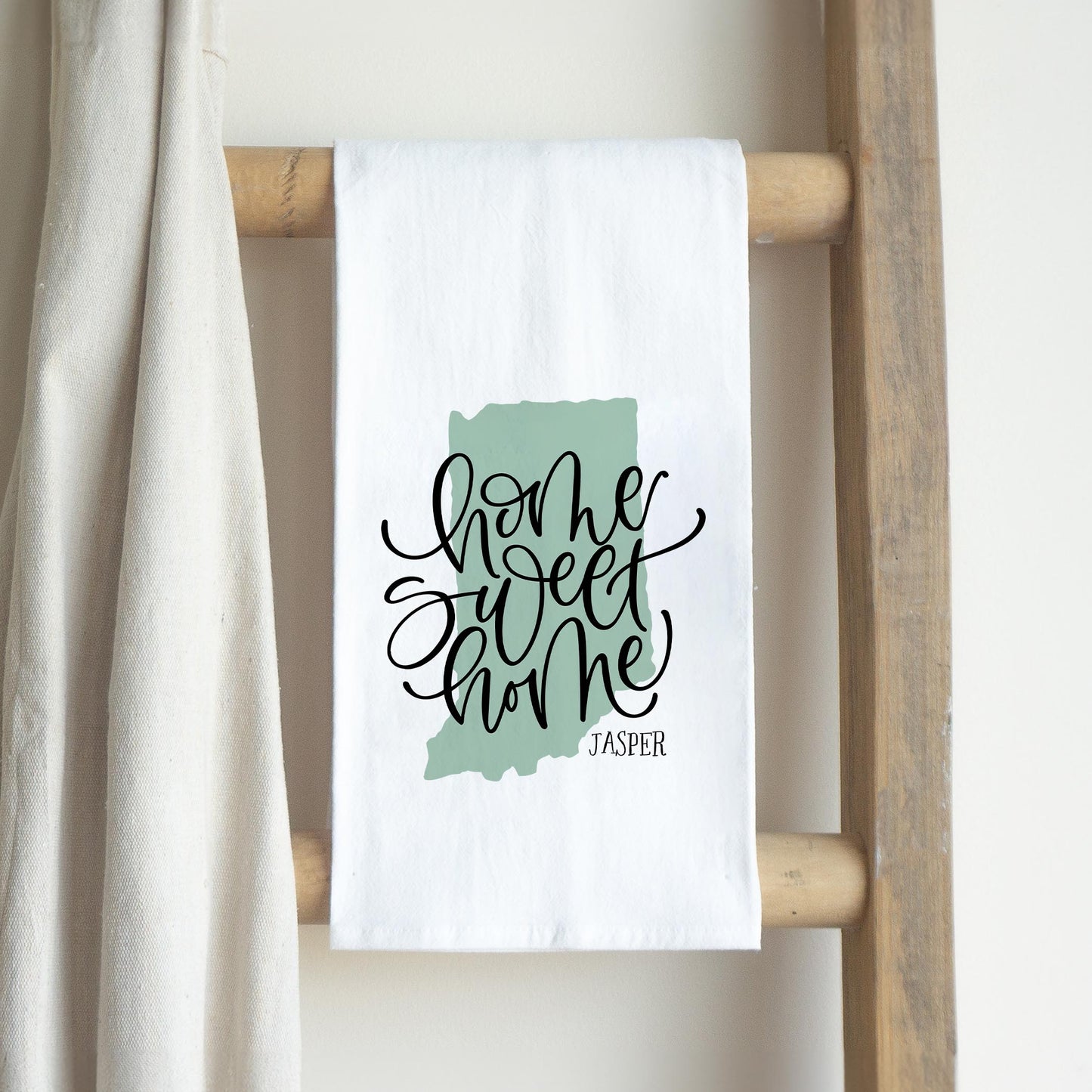 Cotton Tea Towel White-Home Sweet Home Jasper Indiana -2