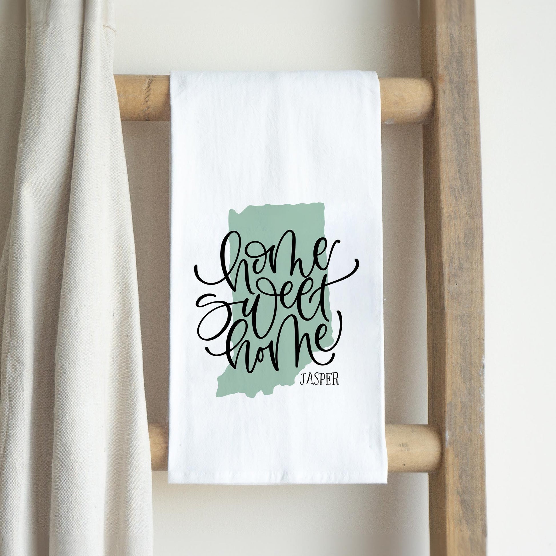 Cotton Tea Towel White-Home Sweet Home Jasper Indiana -2