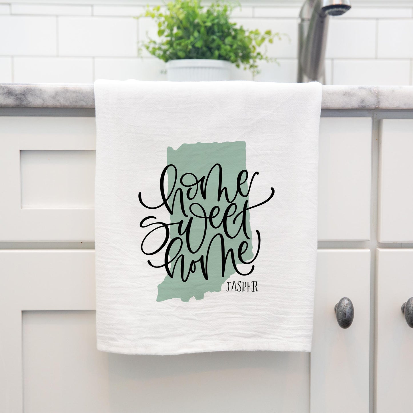 Cotton Tea Towel White-Home Sweet Home Jasper Indiana -3