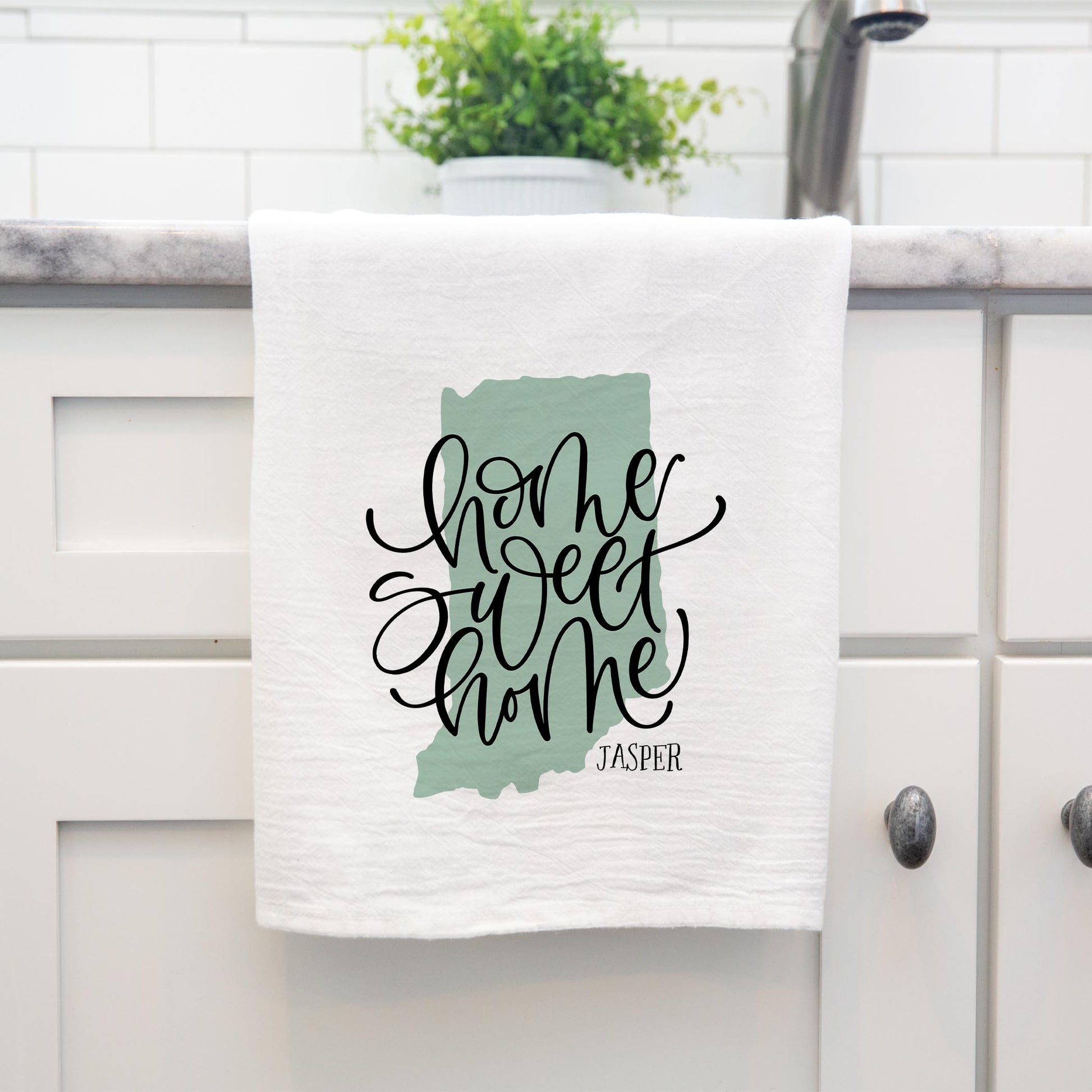 Cotton Tea Towel White-Home Sweet Home Jasper Indiana -3