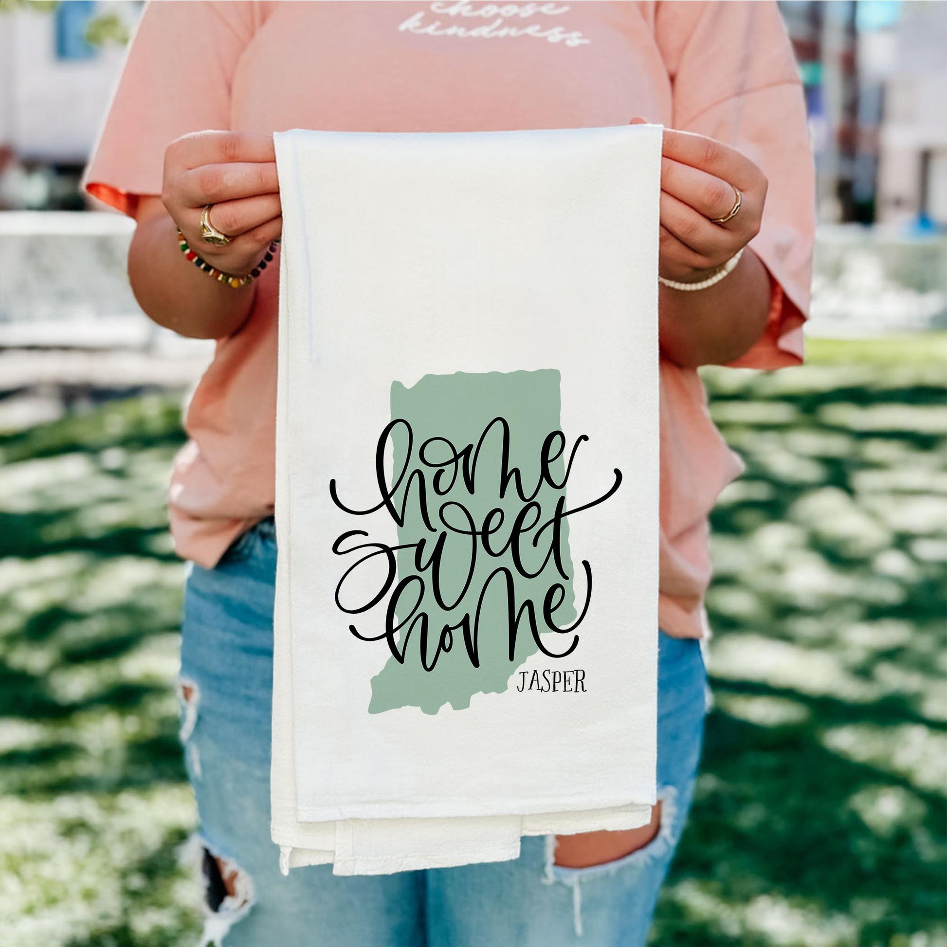 Cotton Tea Towel White-Home Sweet Home Jasper Indiana -4