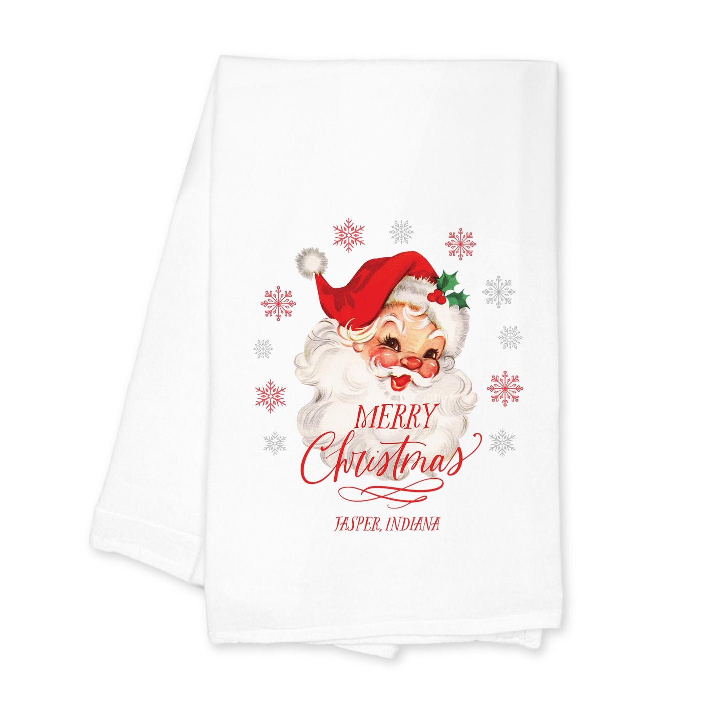Cotton Tea Towel White-Classic Santa Jasper Indiana -0