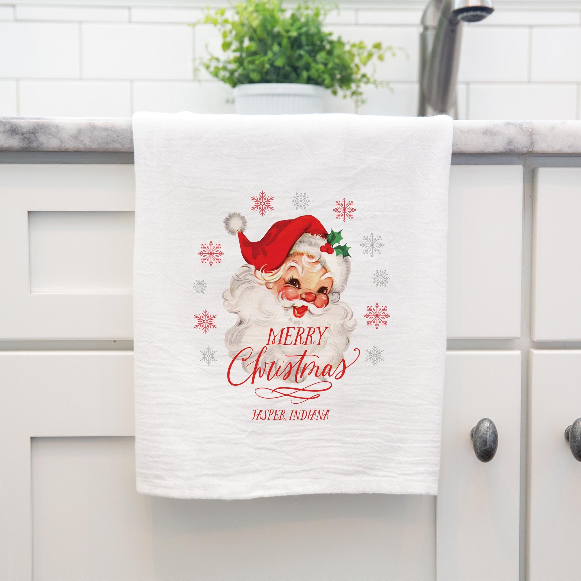 Cotton Tea Towel White-Classic Santa Jasper Indiana -3