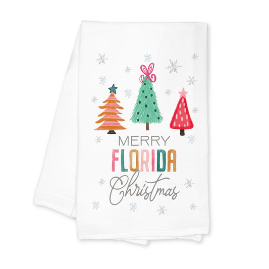 Cotton Tea Towel White-Whimsy Wonderland Bright Merry Florida Christmas -0