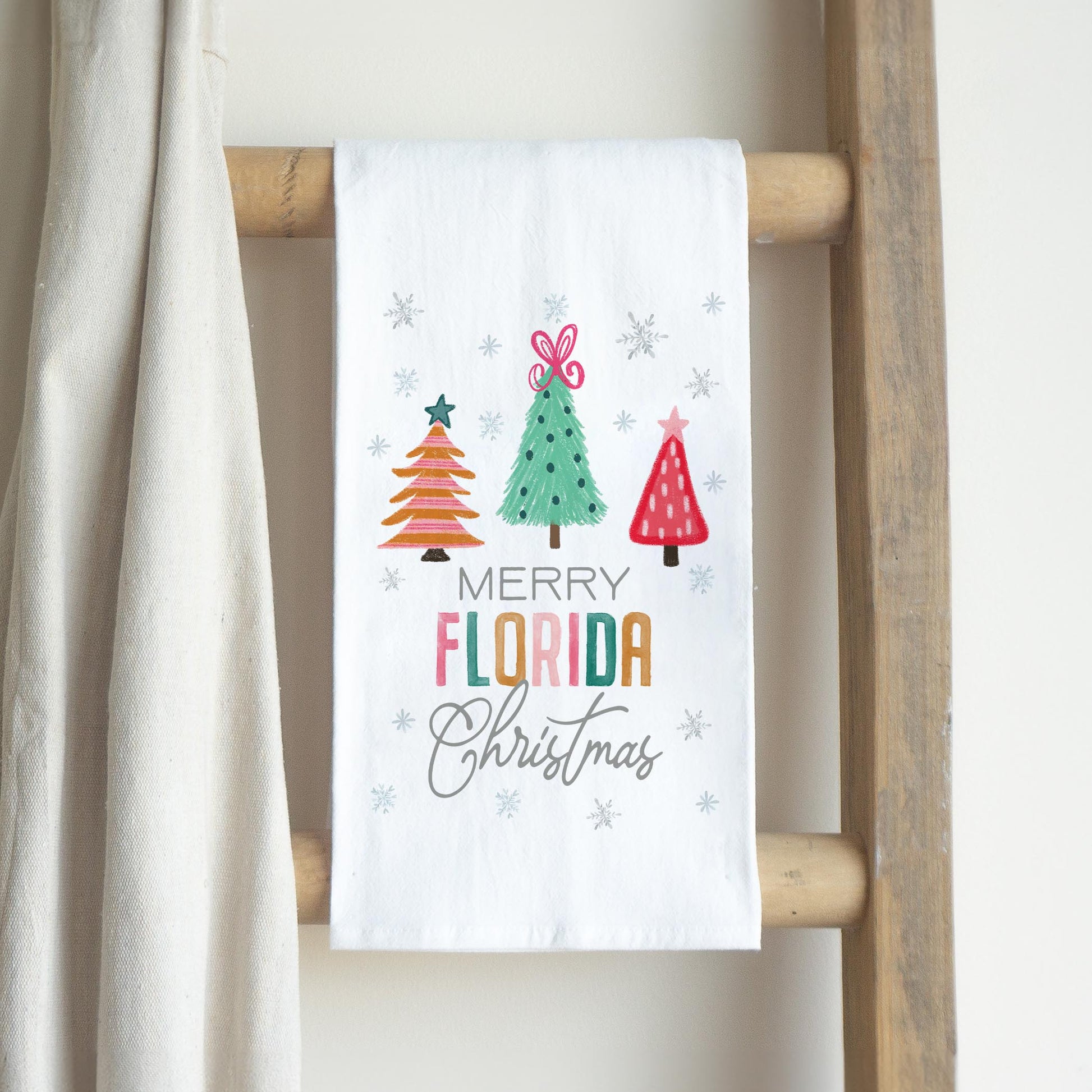 Cotton Tea Towel White-Whimsy Wonderland Bright Merry Florida Christmas -2
