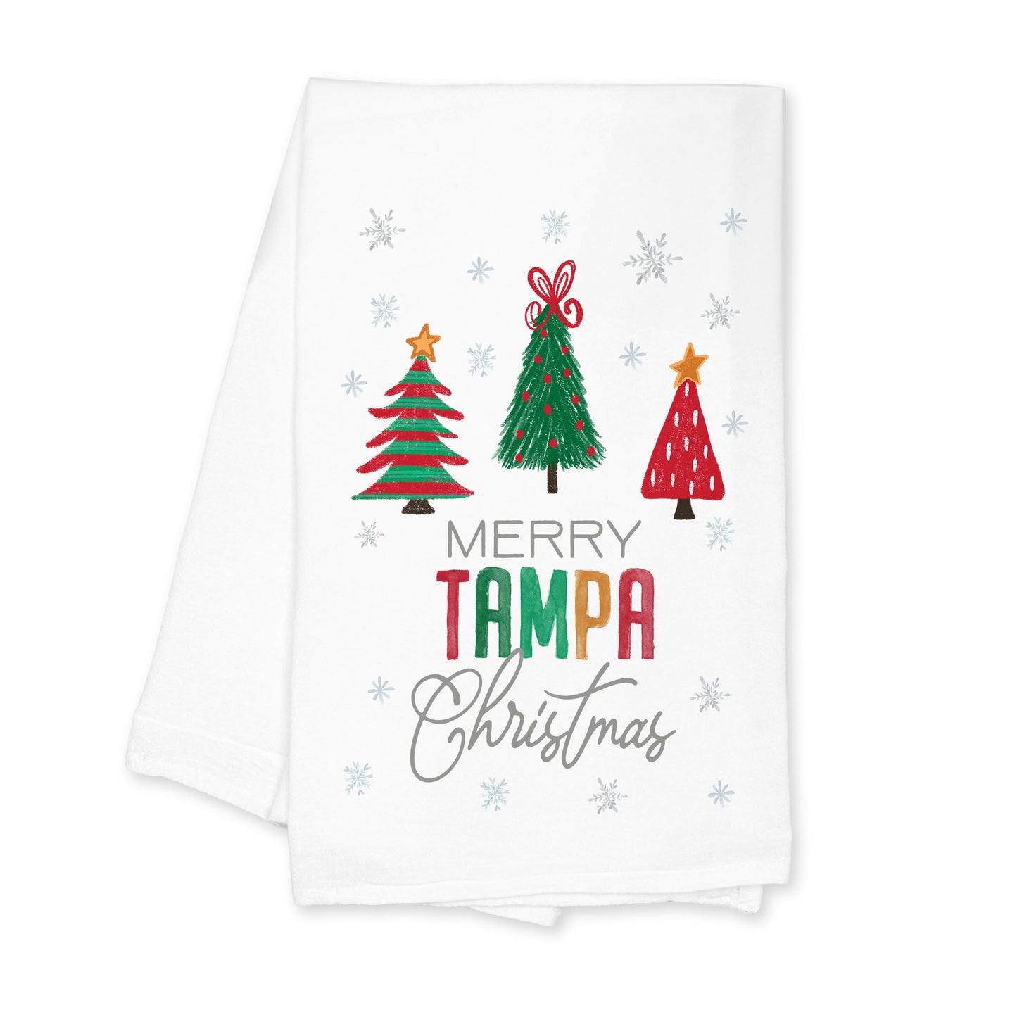 Cotton Tea Towel White-Whimsy Wonderland Traditional Merry Tampa Christmas -0