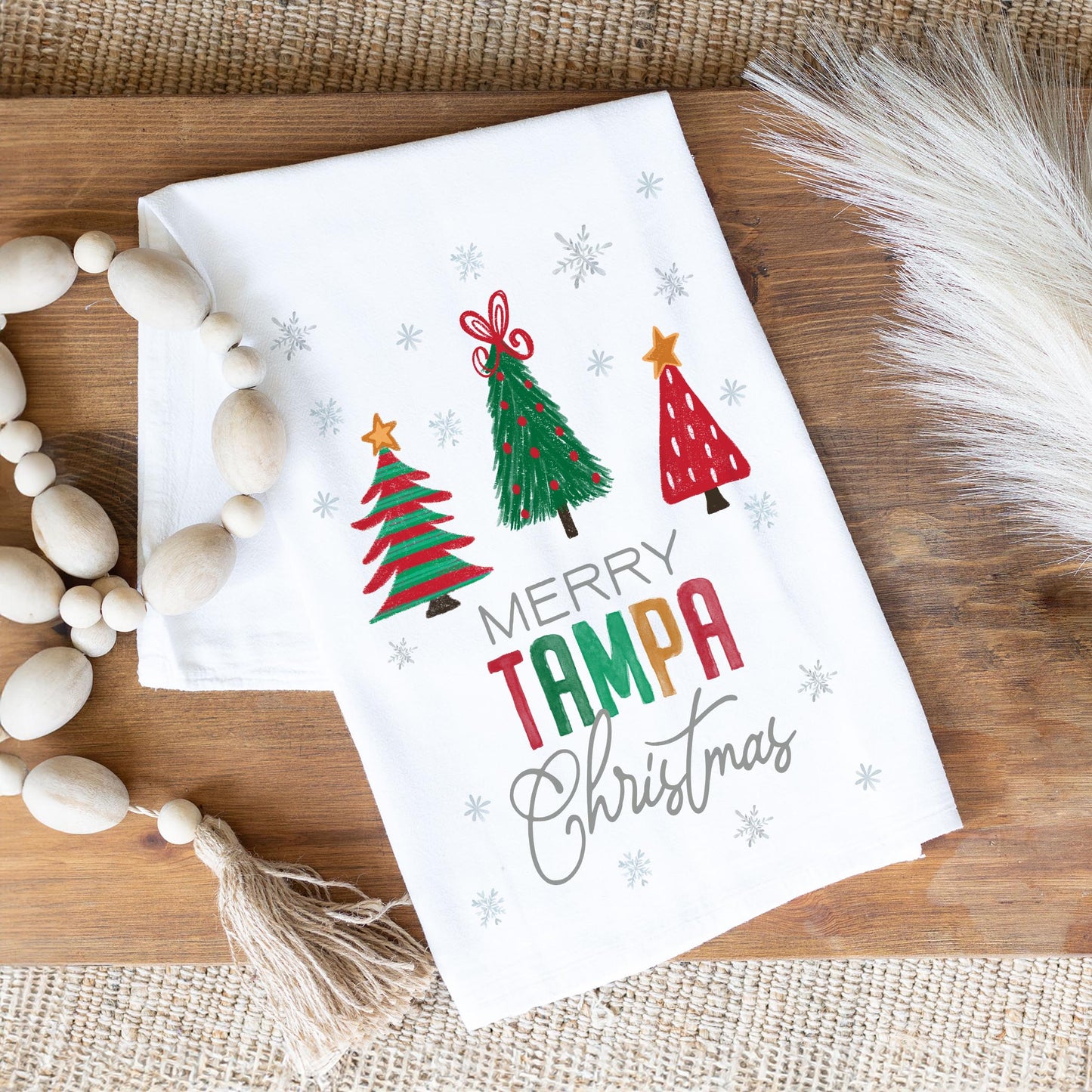 Cotton Tea Towel White-Whimsy Wonderland Traditional Merry Tampa Christmas -1