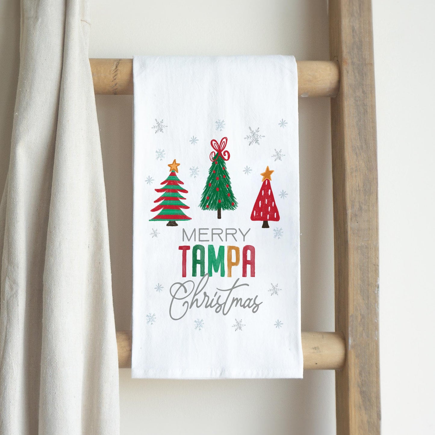Cotton Tea Towel White-Whimsy Wonderland Traditional Merry Tampa Christmas -2