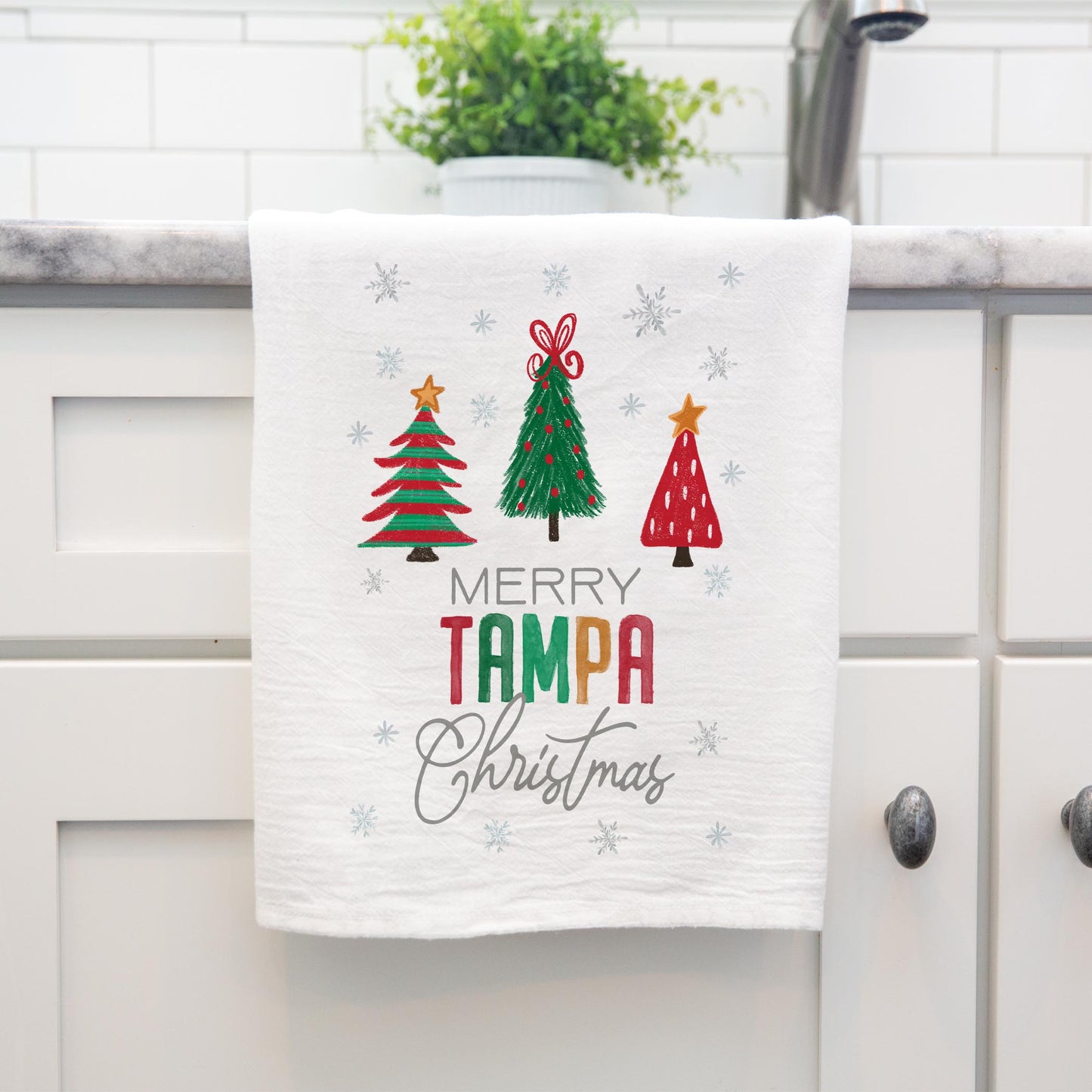 Cotton Tea Towel White-Whimsy Wonderland Traditional Merry Tampa Christmas -3