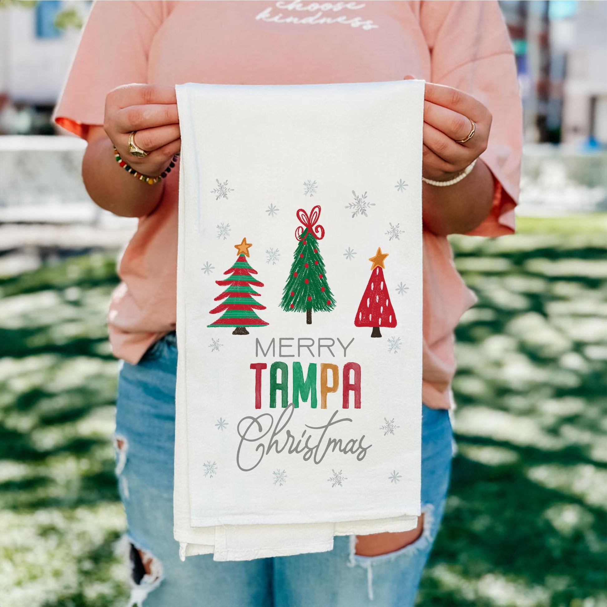 Cotton Tea Towel White-Whimsy Wonderland Traditional Merry Tampa Christmas -4
