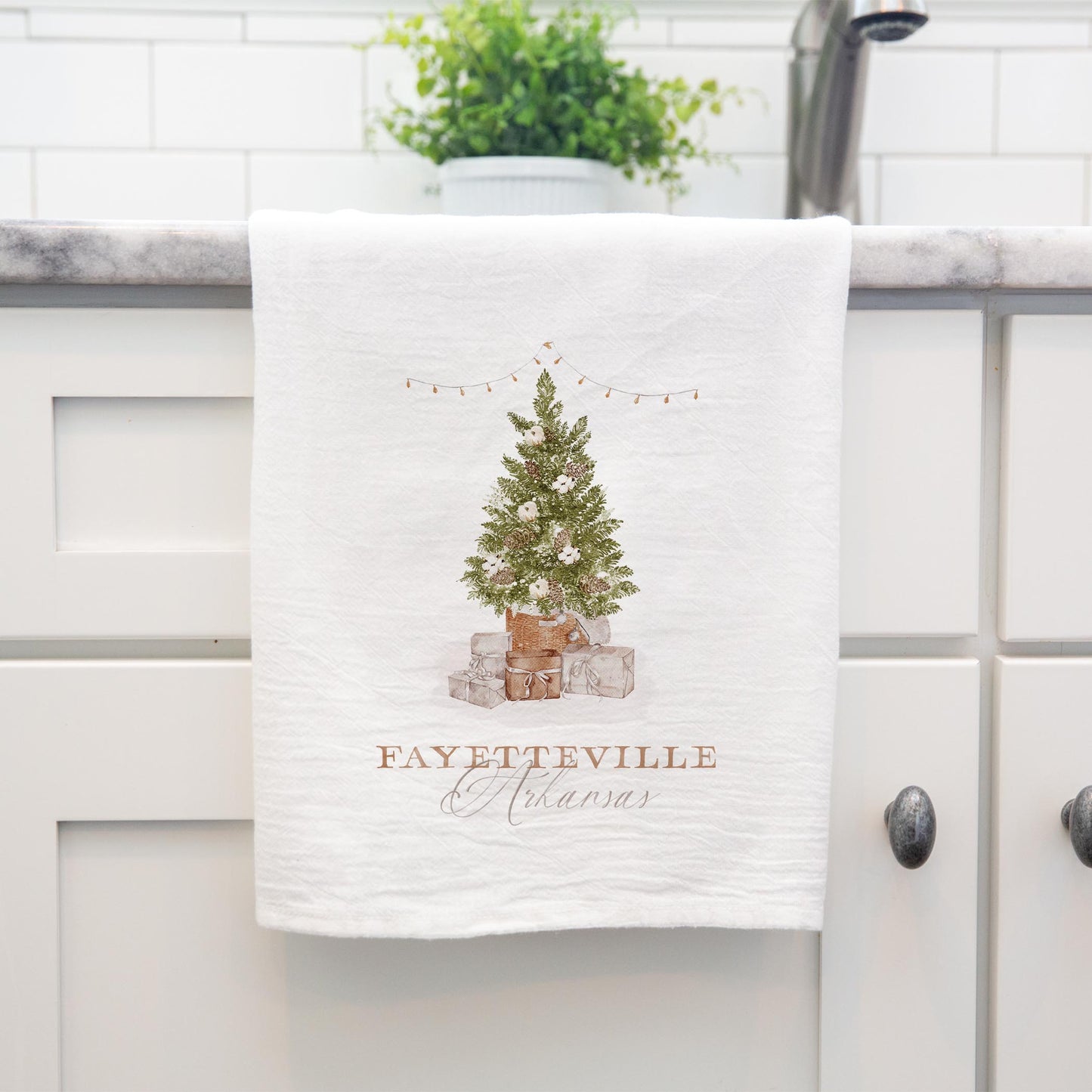 Cotton Tea Towel White-Cottage Tree Fayetteville Arkansas