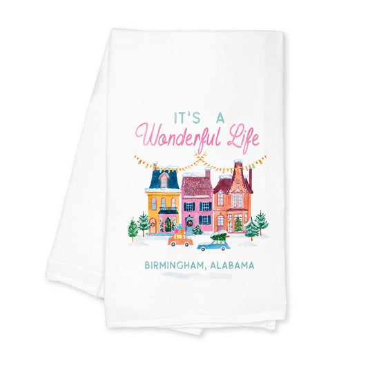 Cotton Tea Towel White-It's A Wonderful Life Birmingham Alabama -0