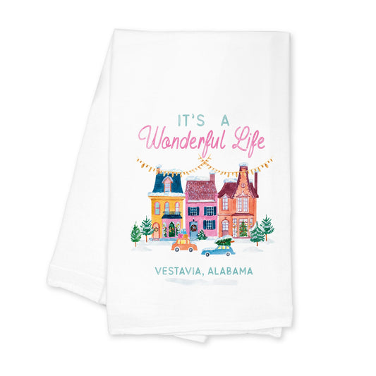Cotton Tea Towel White-It's A Wonderful Life Vestavia Alabama -0