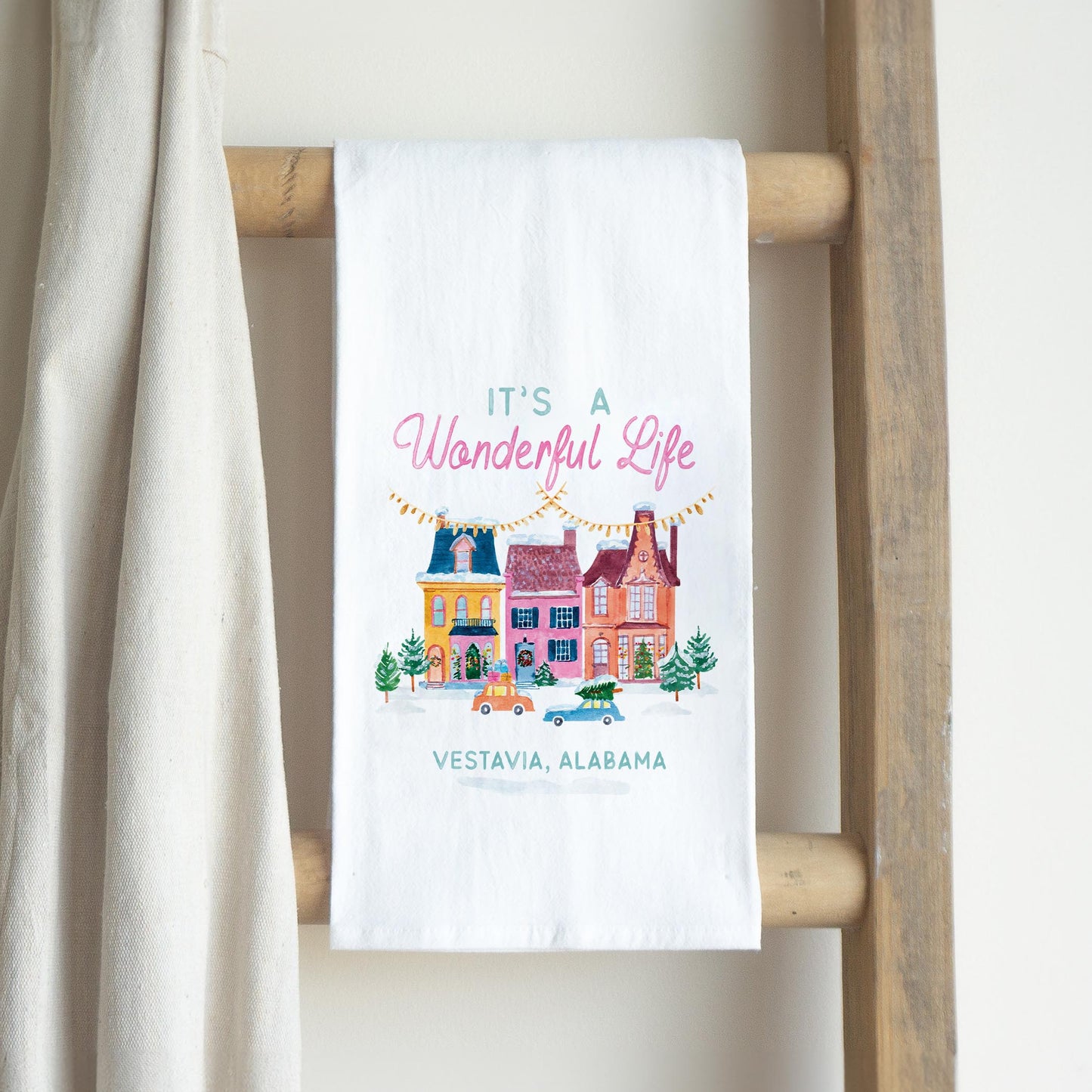 Cotton Tea Towel White-It's A Wonderful Life Vestavia Alabama -2