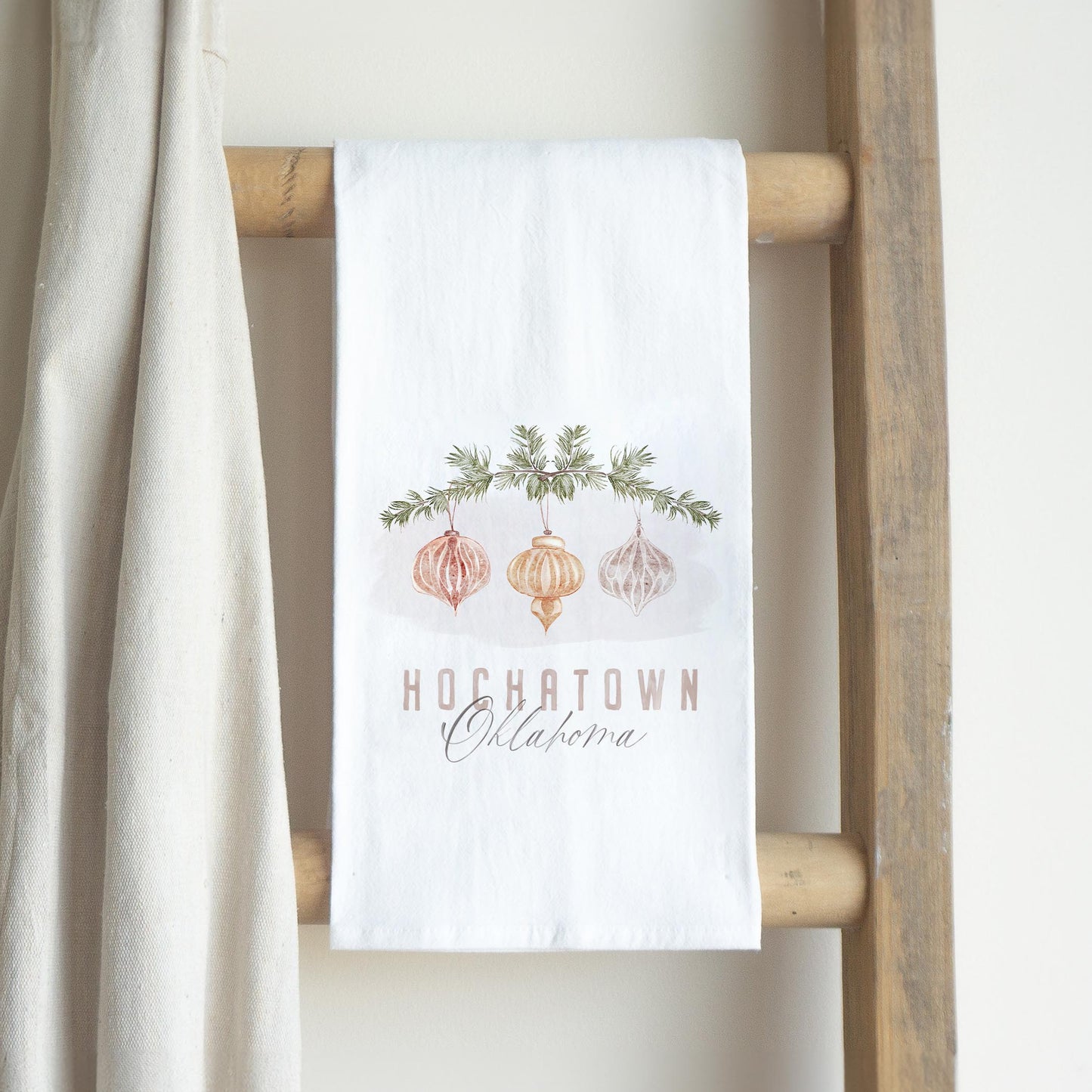 Cotton Tea Towel White-Ornaments Hochatown Oklahoma -2