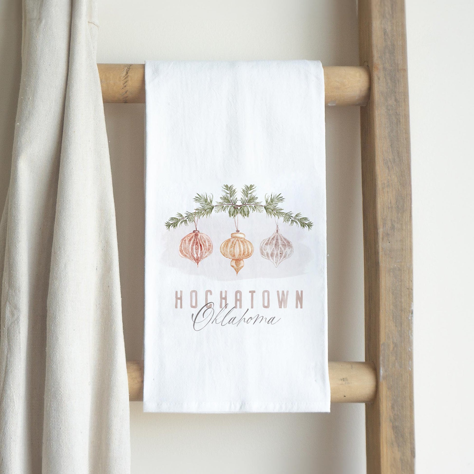 Cotton Tea Towel White-Ornaments Hochatown Oklahoma -2