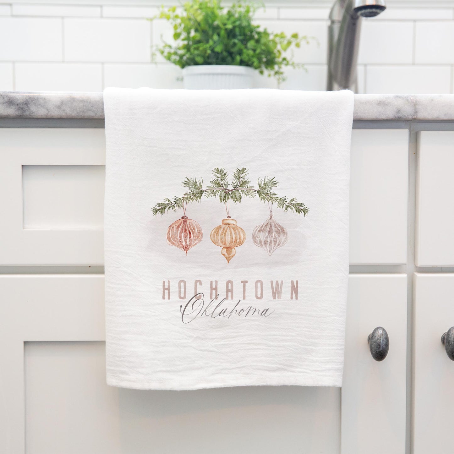 Cotton Tea Towel White-Ornaments Hochatown Oklahoma -3