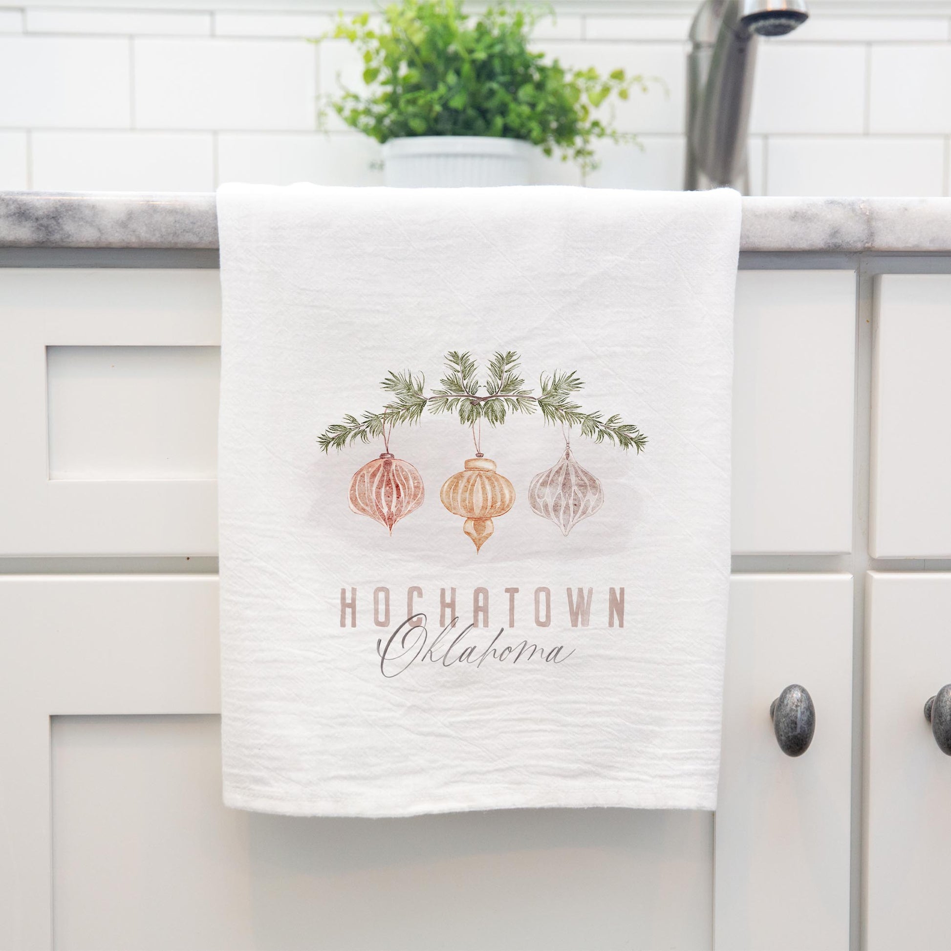 Cotton Tea Towel White-Ornaments Hochatown Oklahoma -3