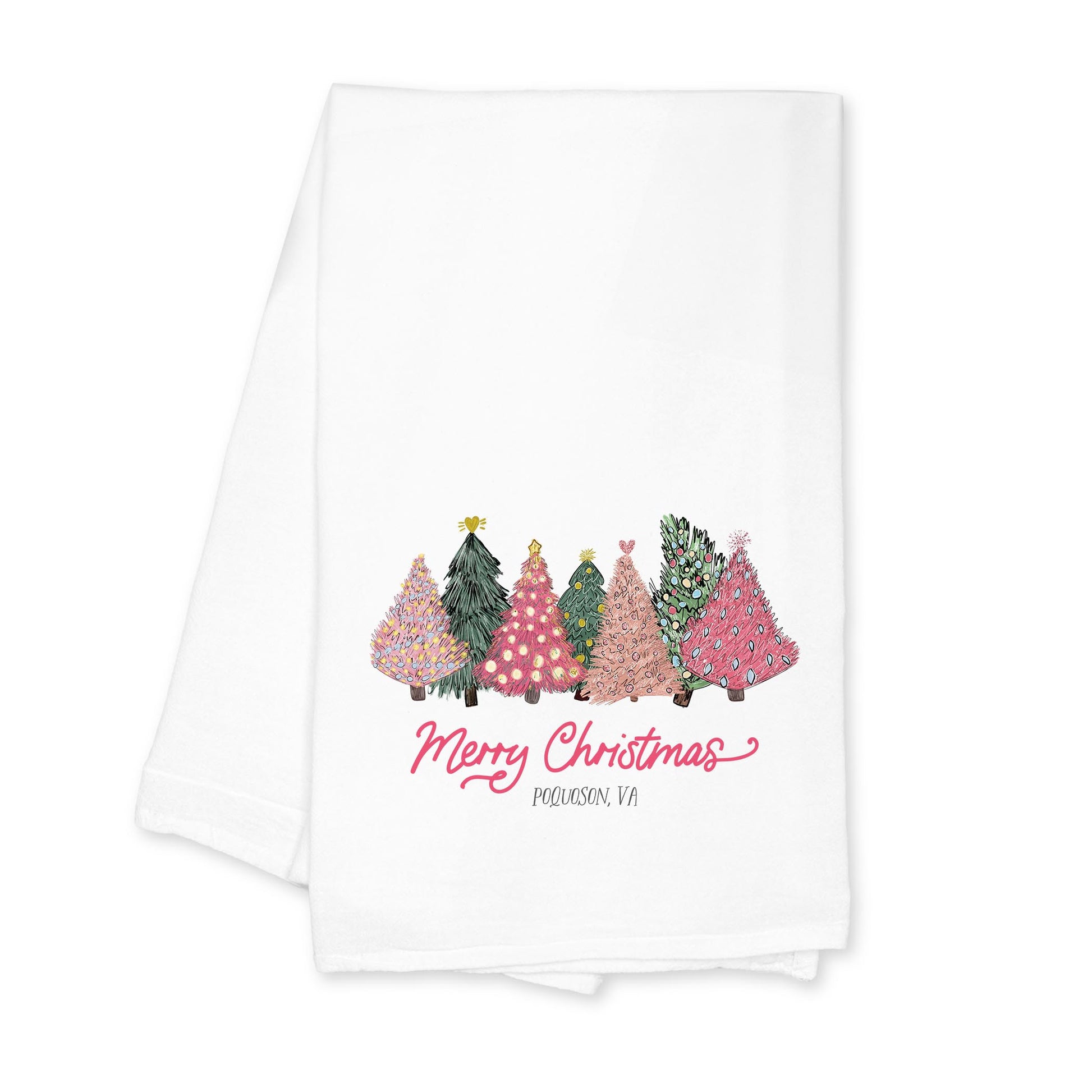 Cotton Tea Towel White-Pink Trees Poquoson Virginia -0