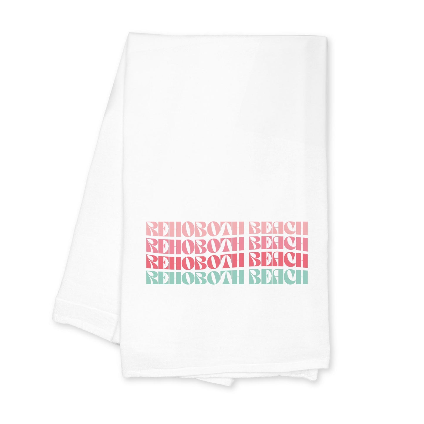 Cotton Tea Towel White-Retro Wave Rehoboth Beach -0