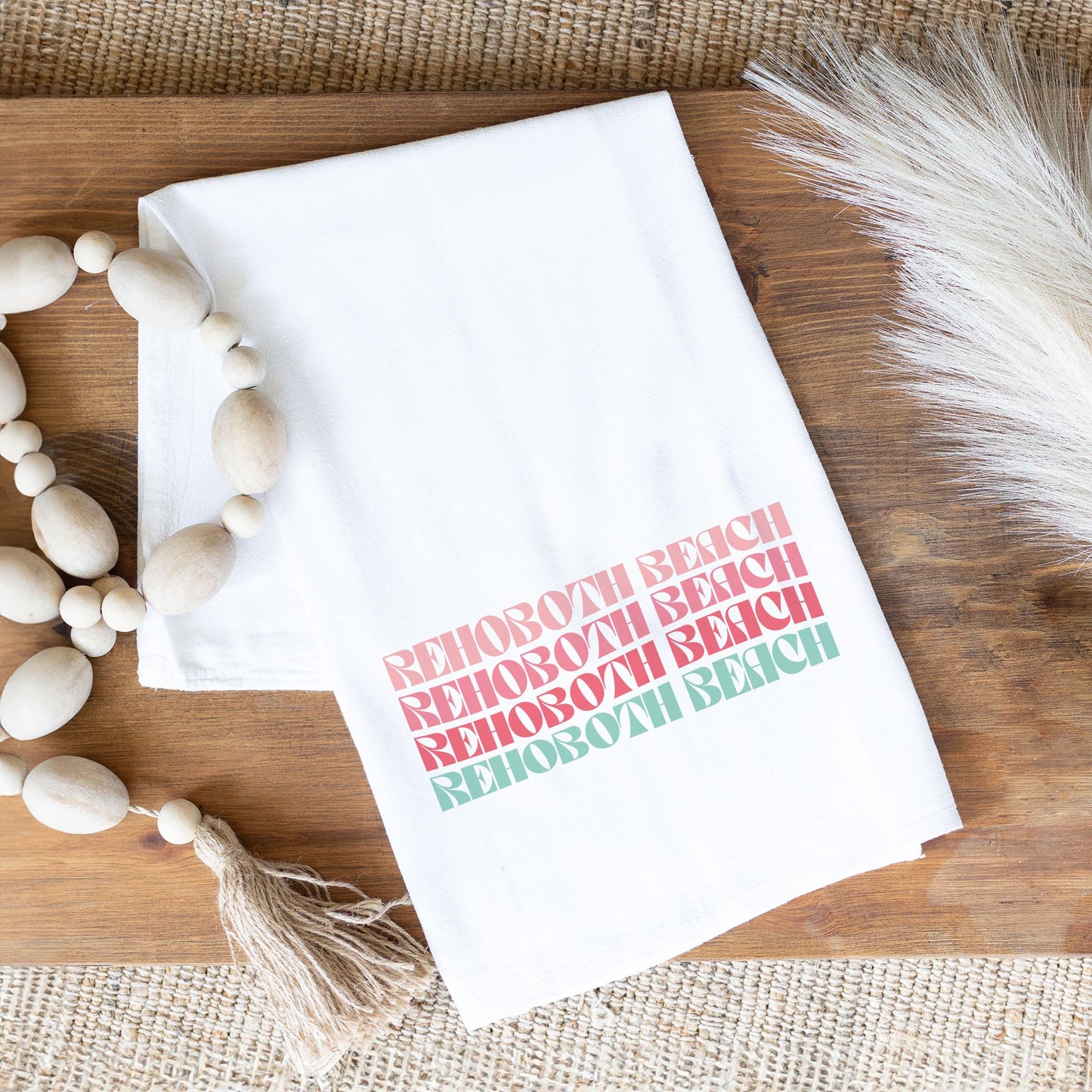 Cotton Tea Towel White-Retro Wave Rehoboth Beach -1