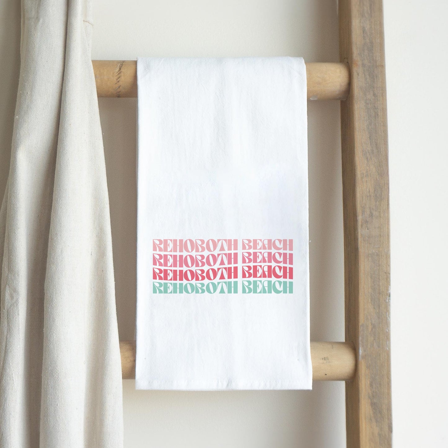 Cotton Tea Towel White-Retro Wave Rehoboth Beach -2