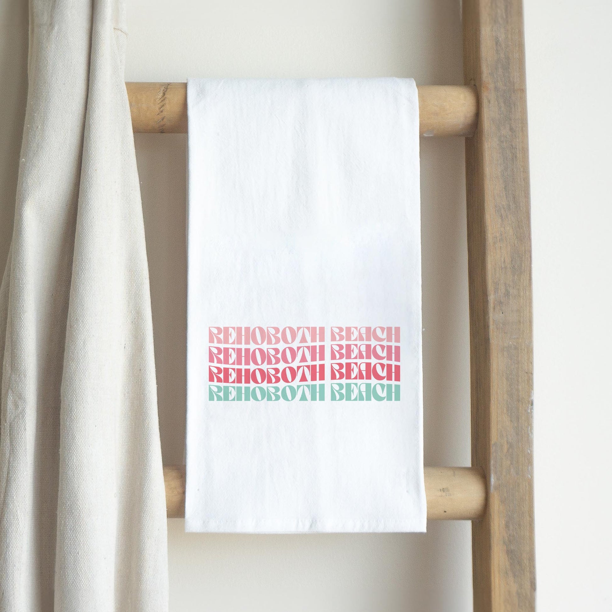 Cotton Tea Towel White-Retro Wave Rehoboth Beach -2