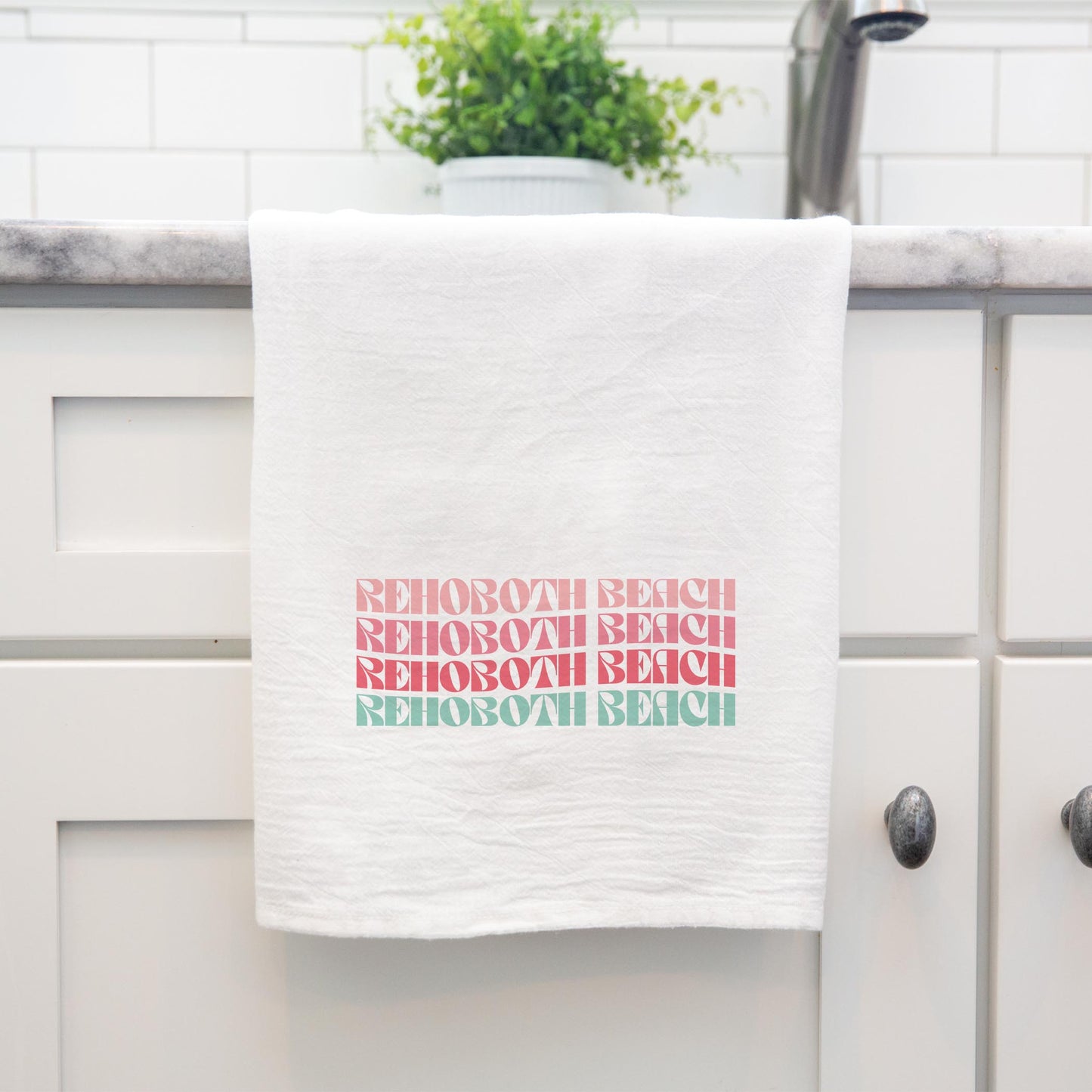 Cotton Tea Towel White-Retro Wave Rehoboth Beach -3