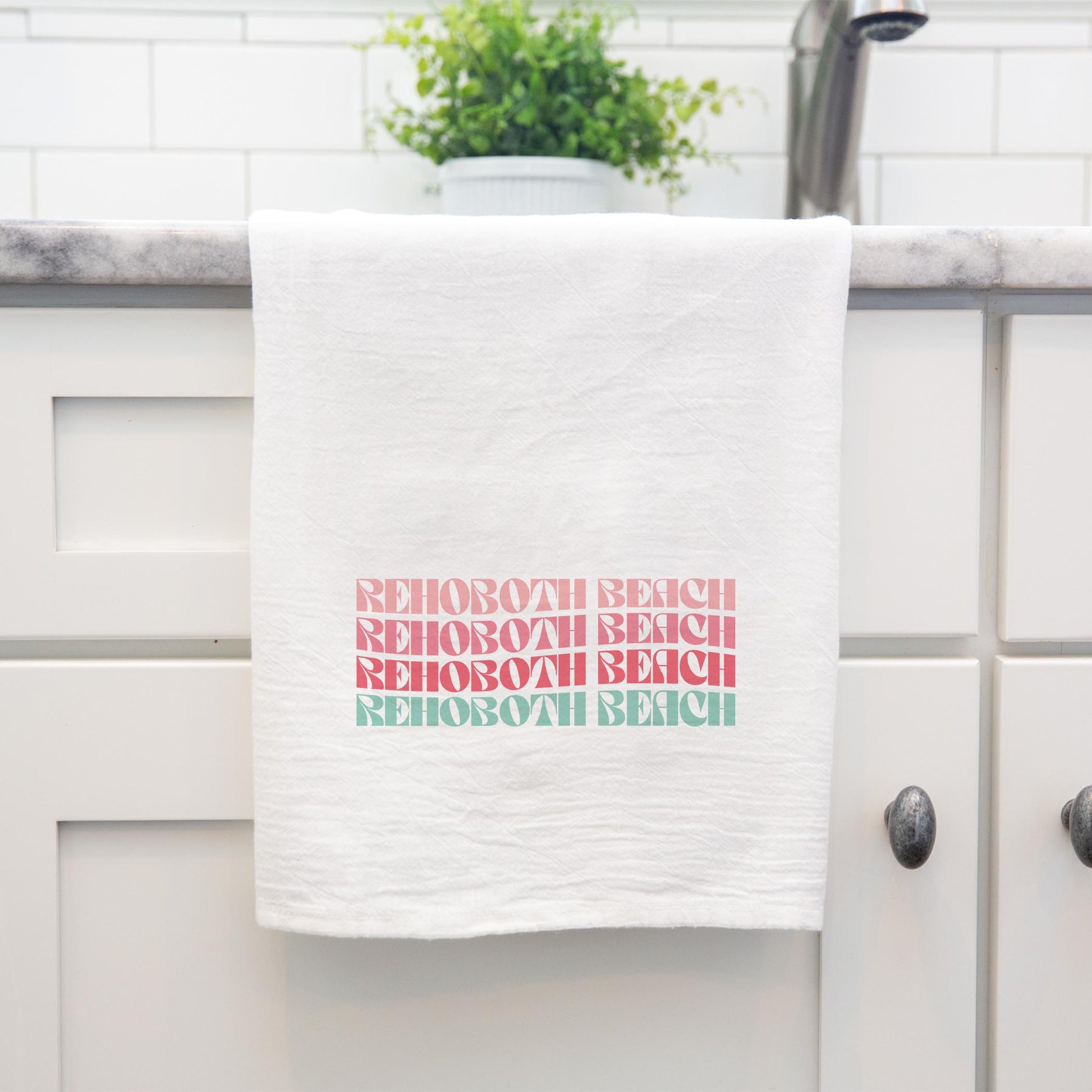 Cotton Tea Towel White-Retro Wave Rehoboth Beach -3