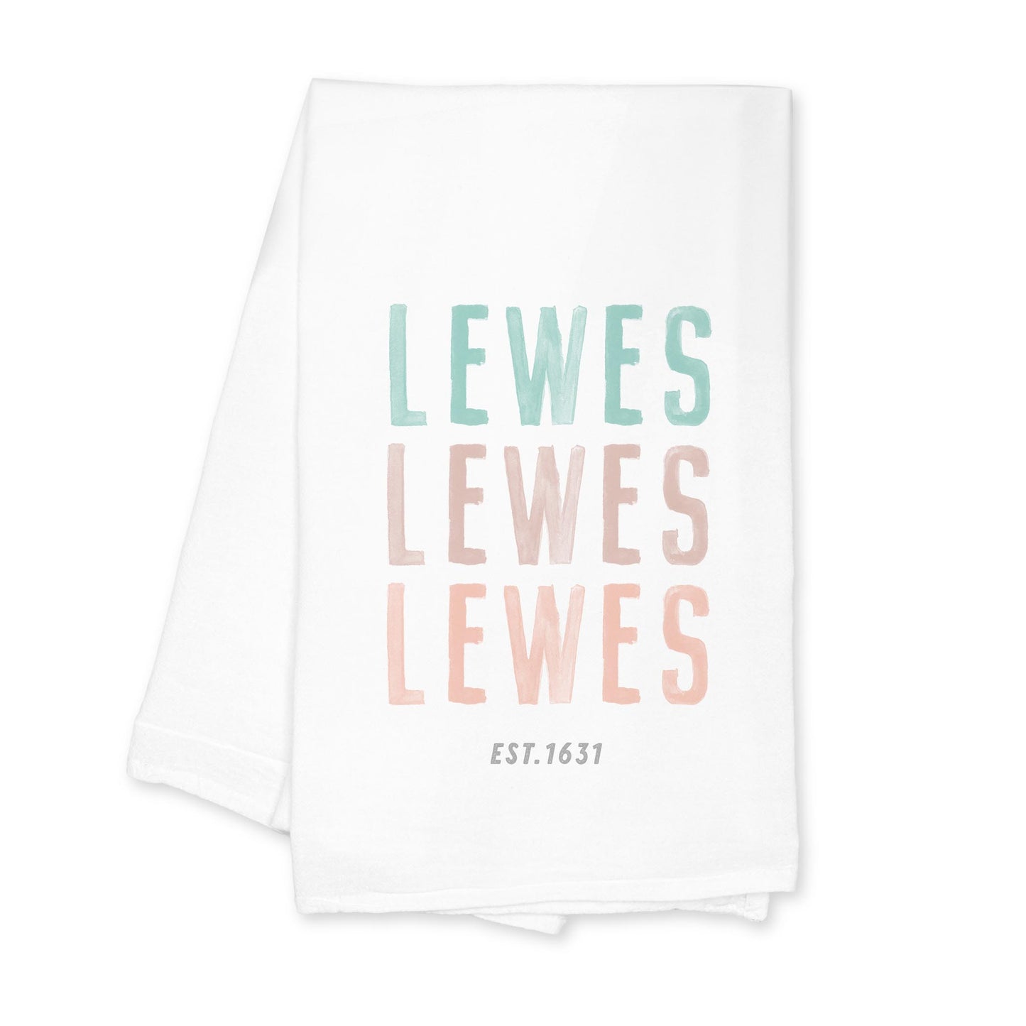 Cotton Tea Towel White-Watercolor Coastal Wave Lewes est. 1631 -0