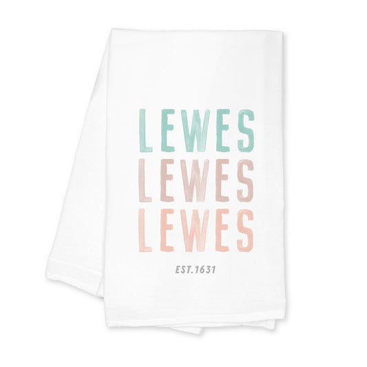 Cotton Tea Towel White-Watercolor Coastal Wave Lewes est. 1631 -0