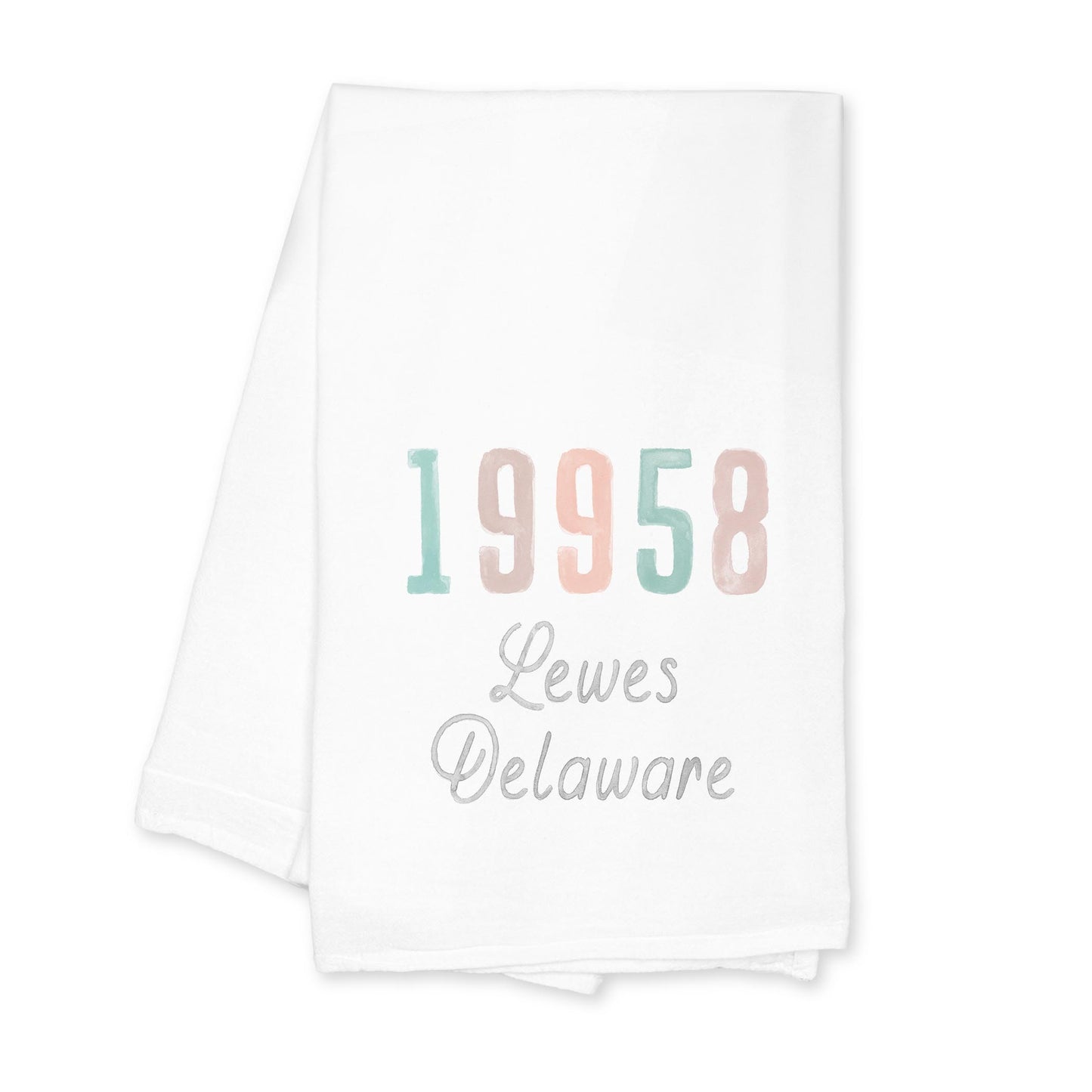 Cotton Tea Towel White-Watercolor Coastal Wave Zip Lewes Delaware -0