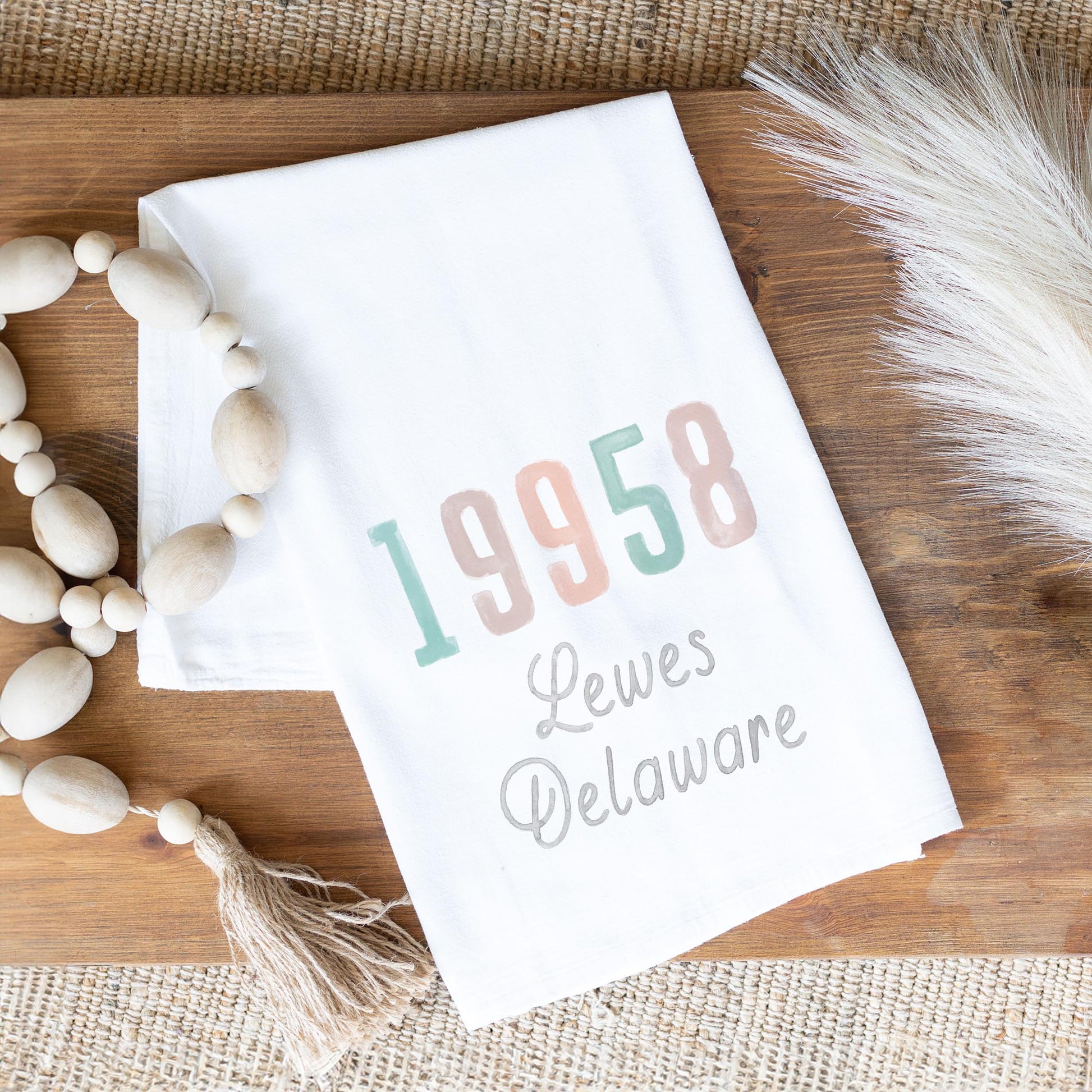 Cotton Tea Towel White-Watercolor Coastal Wave Zip Lewes Delaware -1