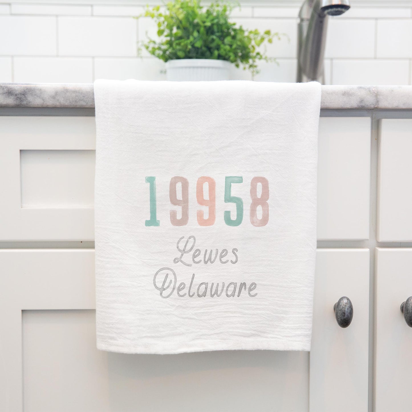 Cotton Tea Towel White-Watercolor Coastal Wave Zip Lewes Delaware -3