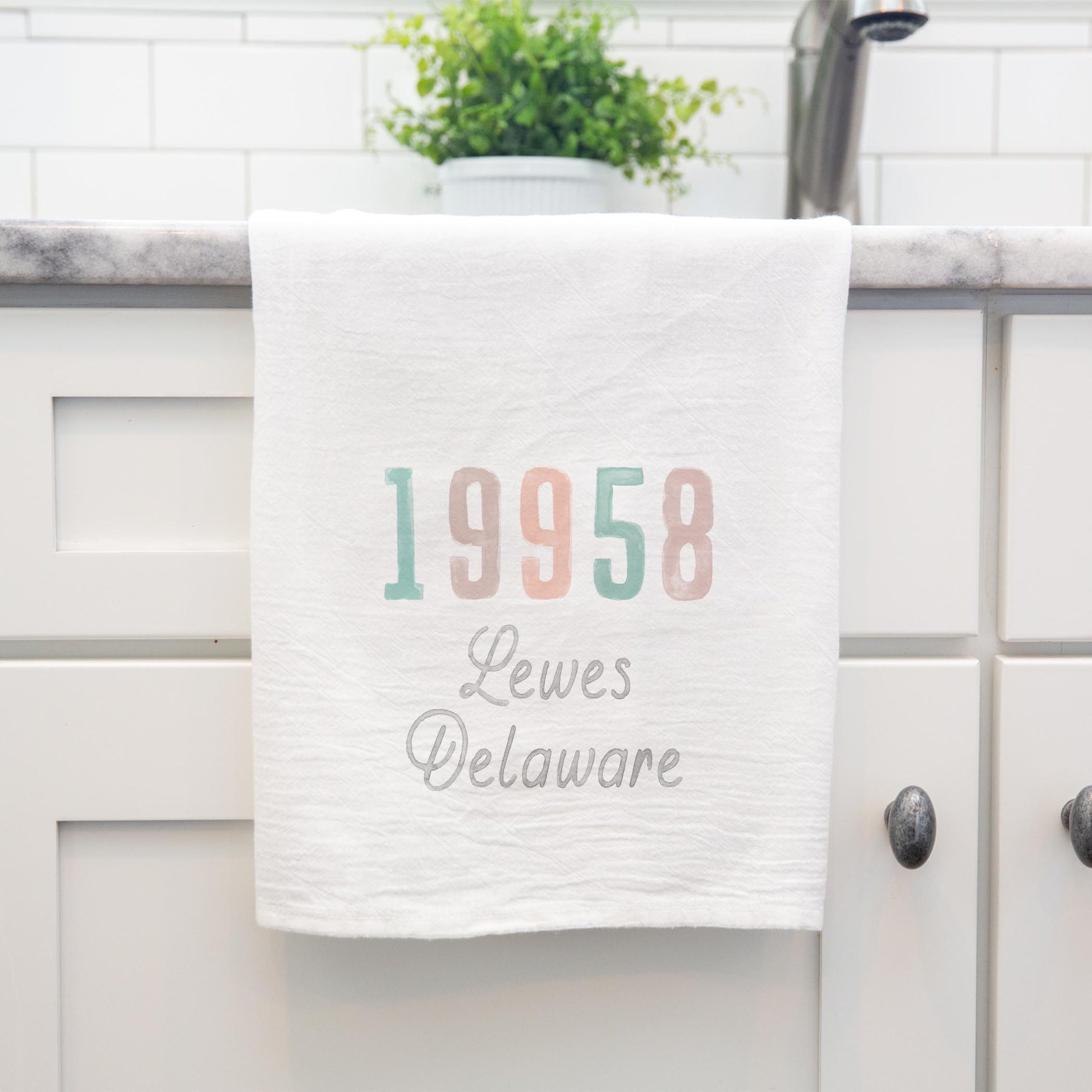 Cotton Tea Towel White-Watercolor Coastal Wave Zip Lewes Delaware -3