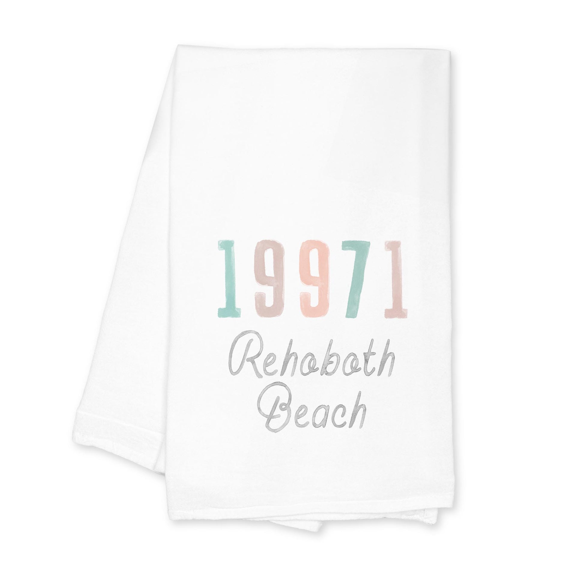 Cotton Tea Towel White-Watercolor Coastal Wave Zip Rehoboth Beach -0