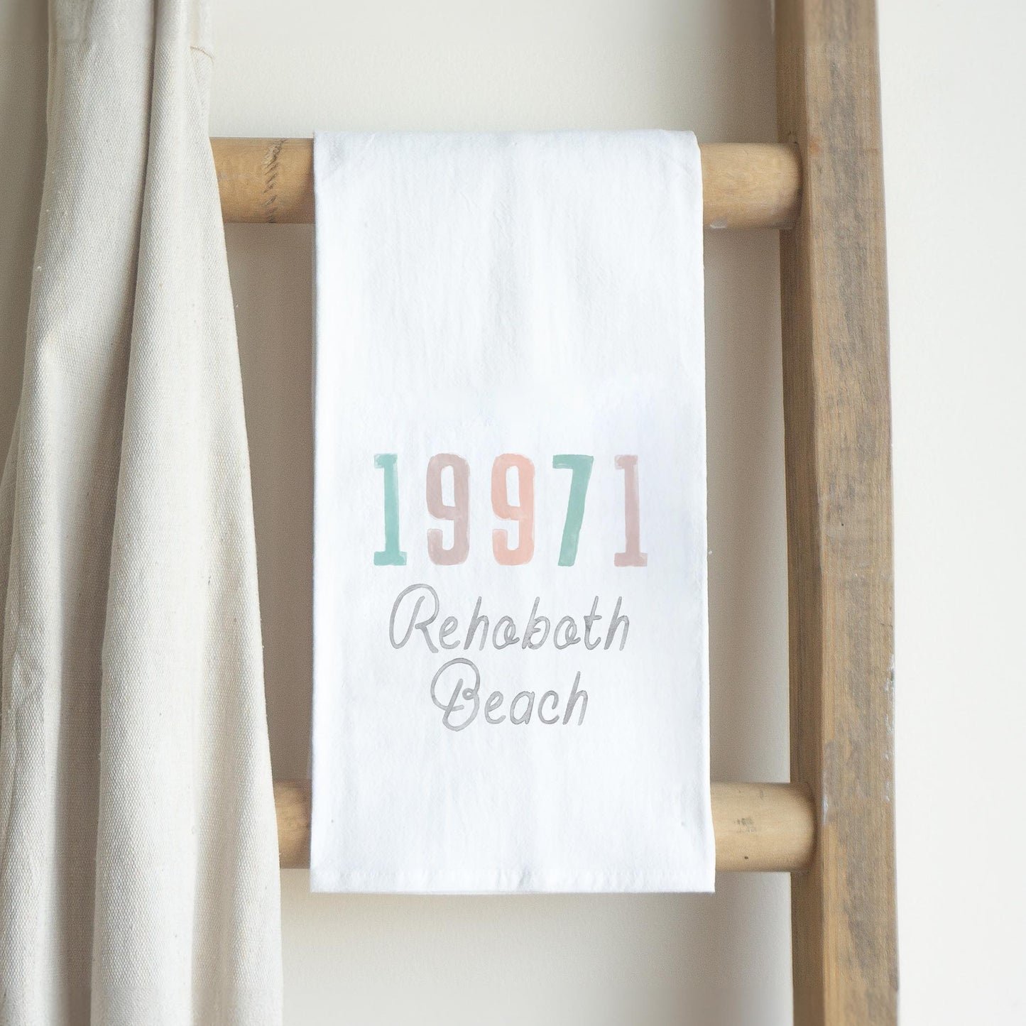 Cotton Tea Towel White-Watercolor Coastal Wave Zip Rehoboth Beach -2