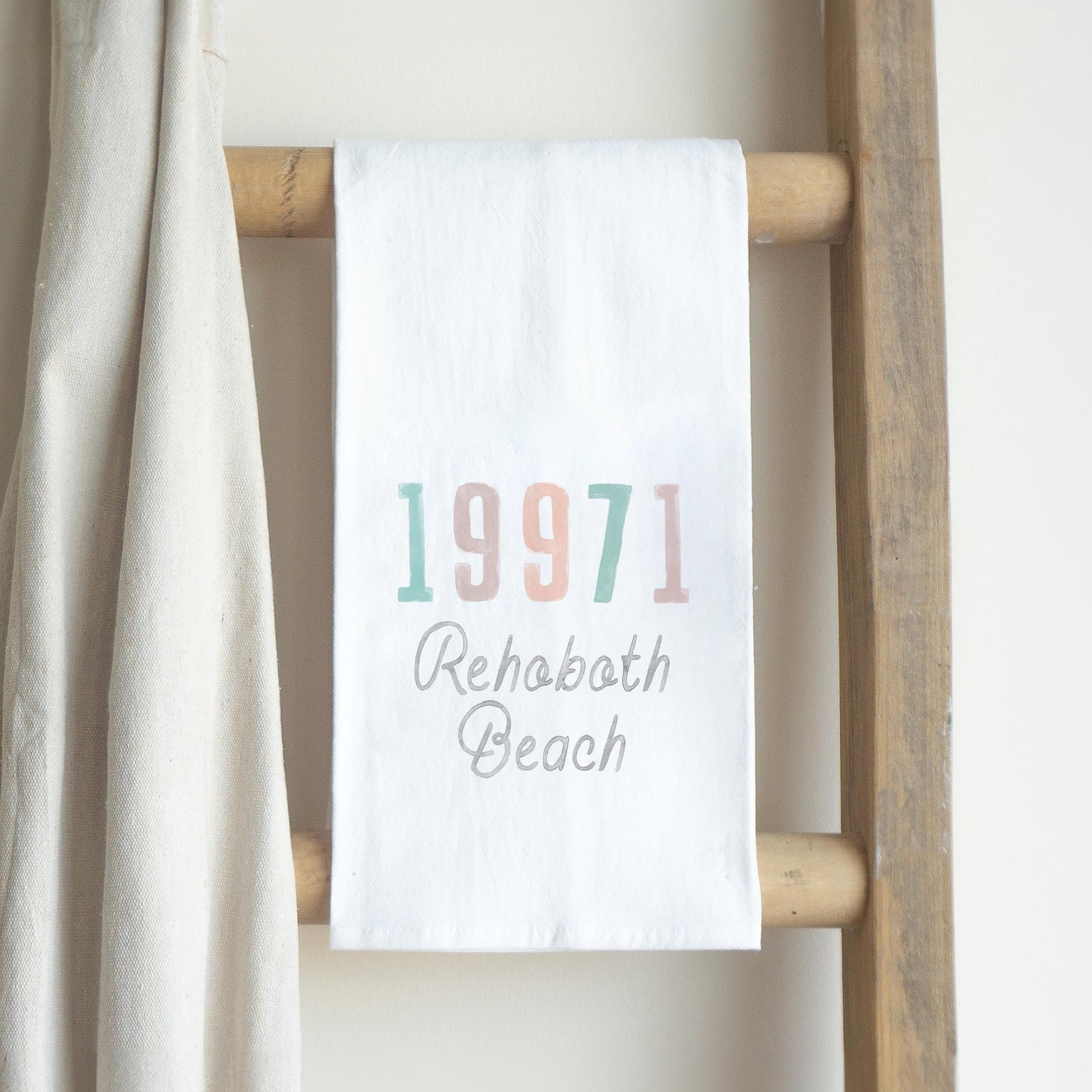 Cotton Tea Towel White-Watercolor Coastal Wave Zip Rehoboth Beach -2