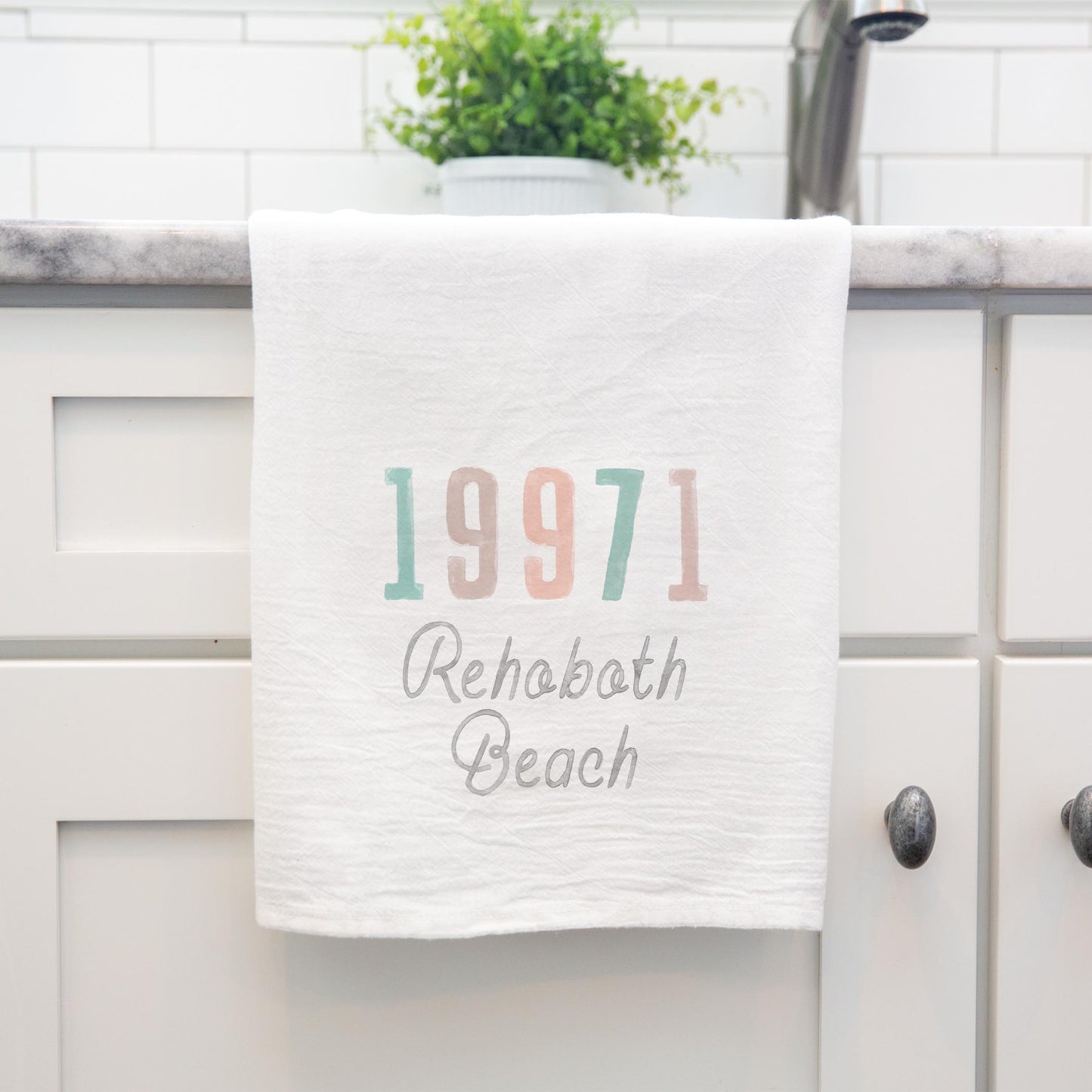 Cotton Tea Towel White-Watercolor Coastal Wave Zip Rehoboth Beach -3