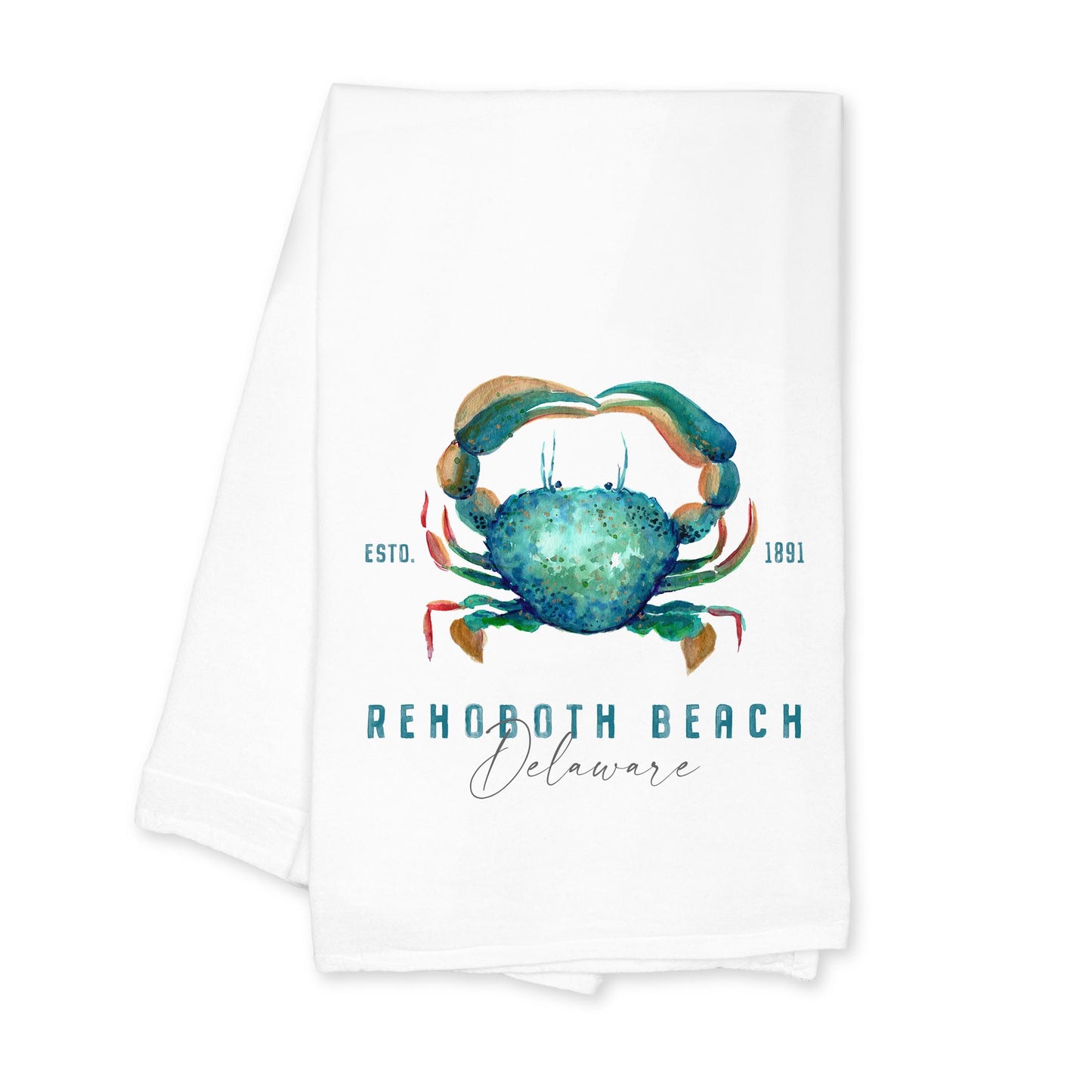 Cotton Tea Towel White-Blue Crab Rehoboth Beach Delaware -0