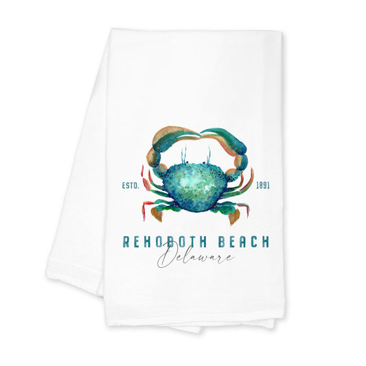 Cotton Tea Towel White-Blue Crab Rehoboth Beach Delaware -0