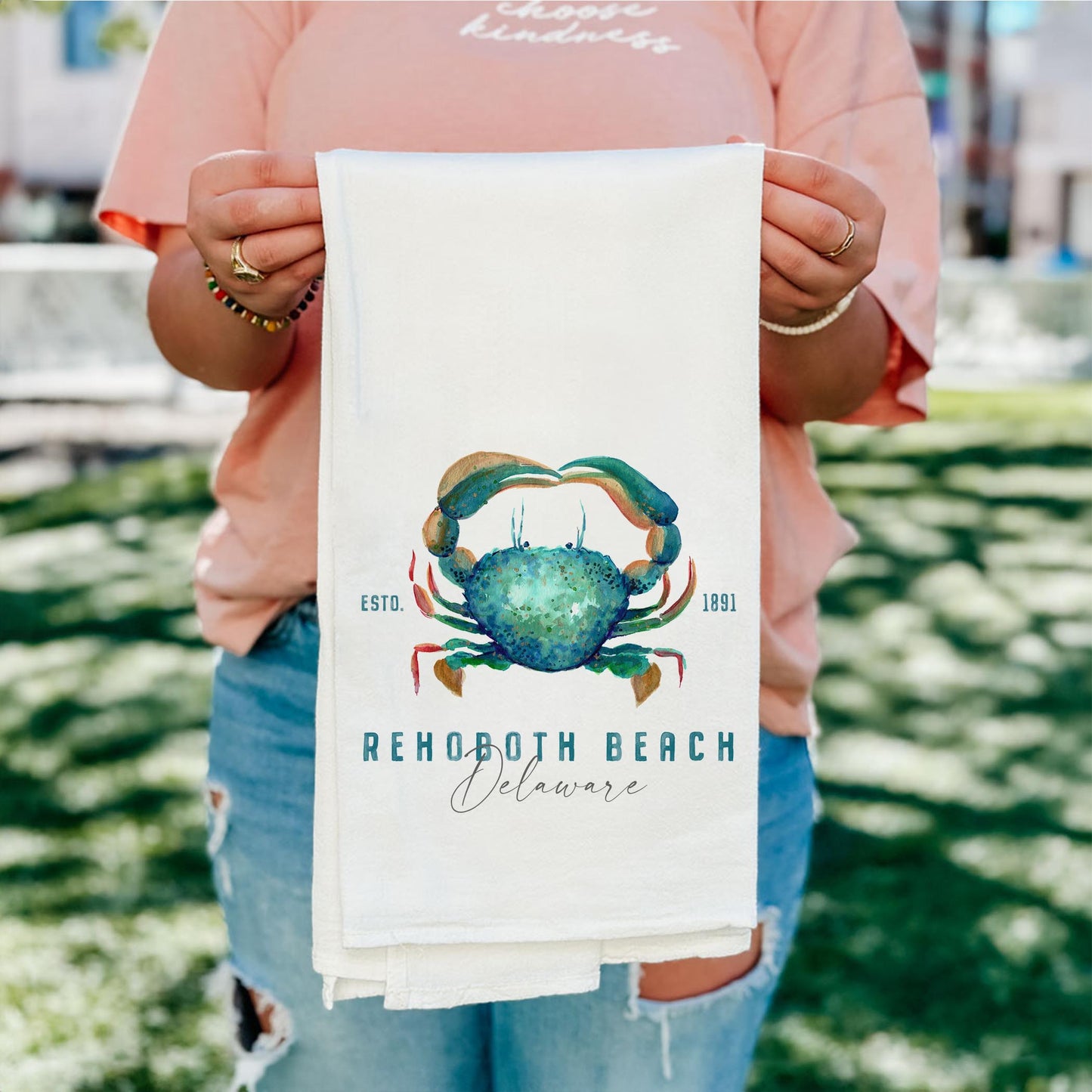 Cotton Tea Towel White-Blue Crab Rehoboth Beach Delaware -4