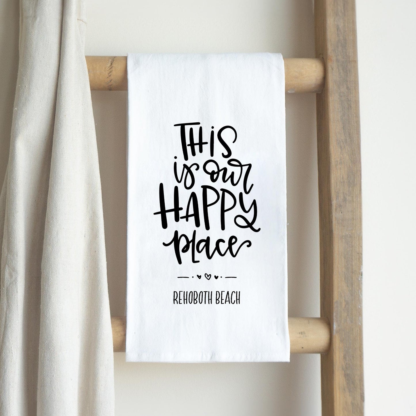Cotton Tea Towel White-This Is My Happy Place Rehoboth Beach -2